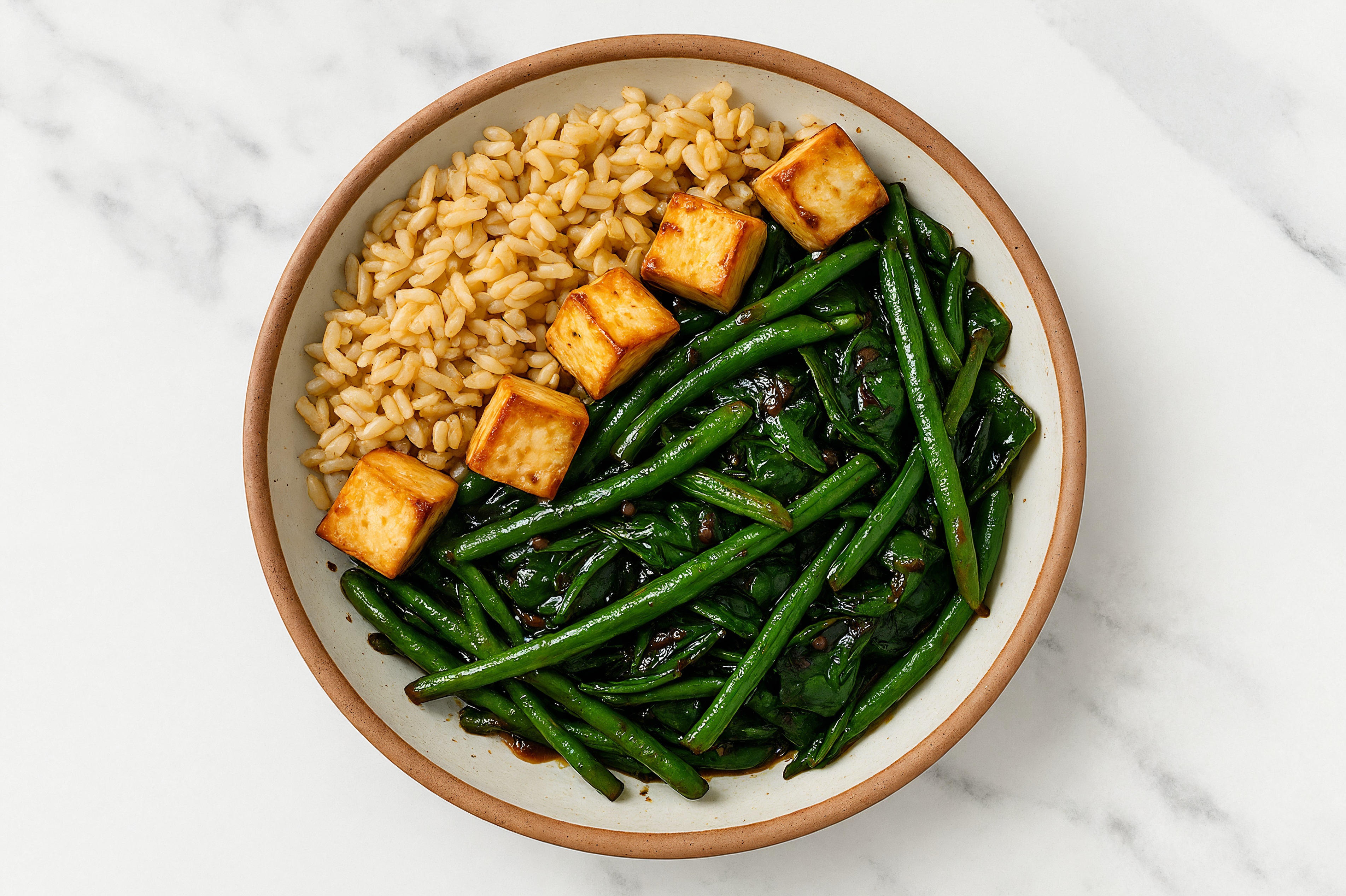 BBQ Tofu + Green Veggie Bowl
