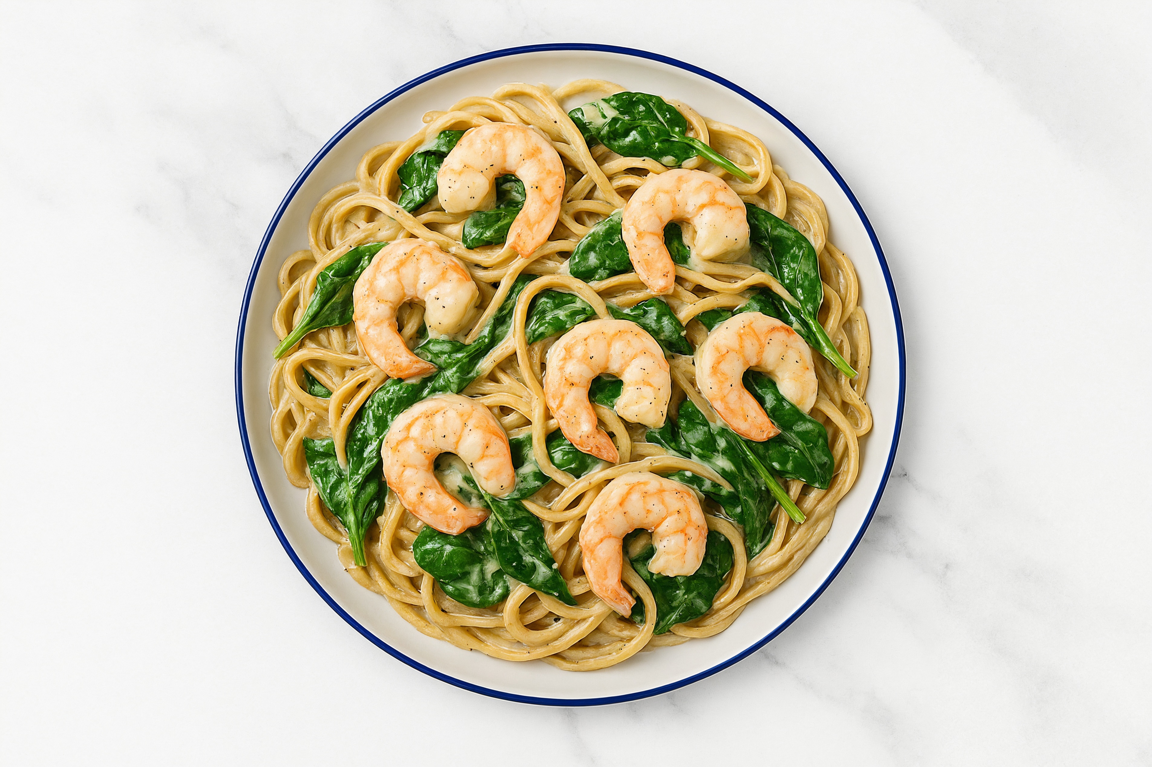 Savory Gulf Shrimp + Greens Linguine Alfredo