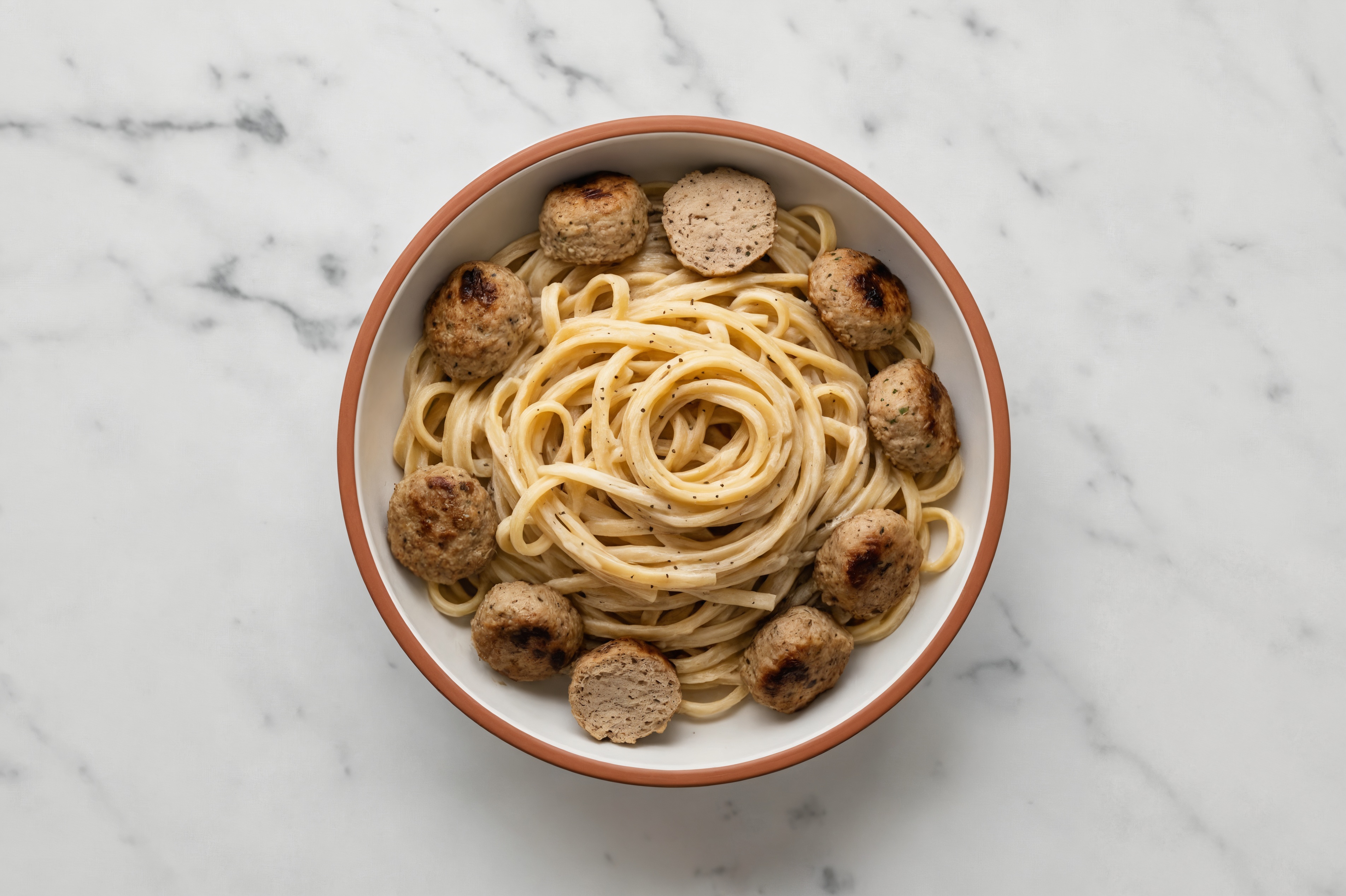 Cauliflower Linguine with Turkey meatballs & Classic Alfredo