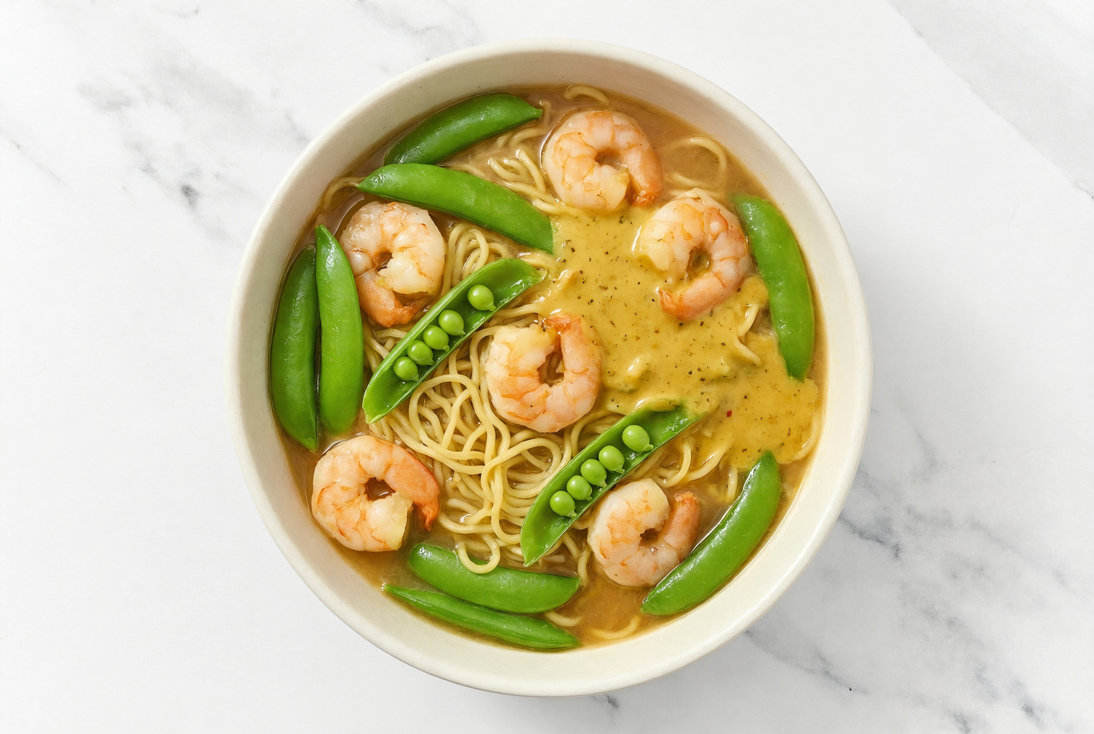 Coconut Curry Shrimp + Pea Snap Ramen Soup