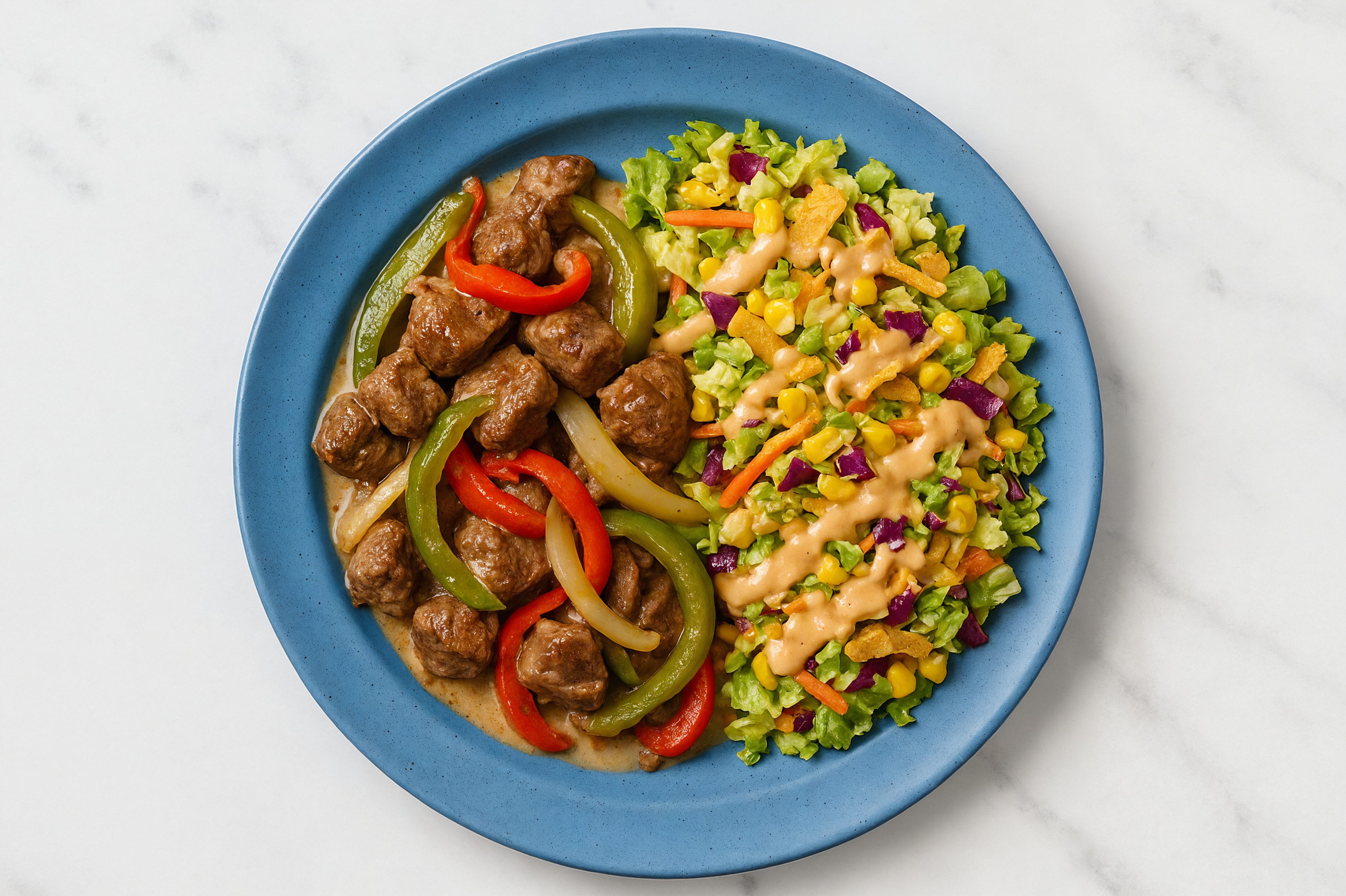 Garlic Roasted Lamb & Bell Peppers with Street Corn Salad