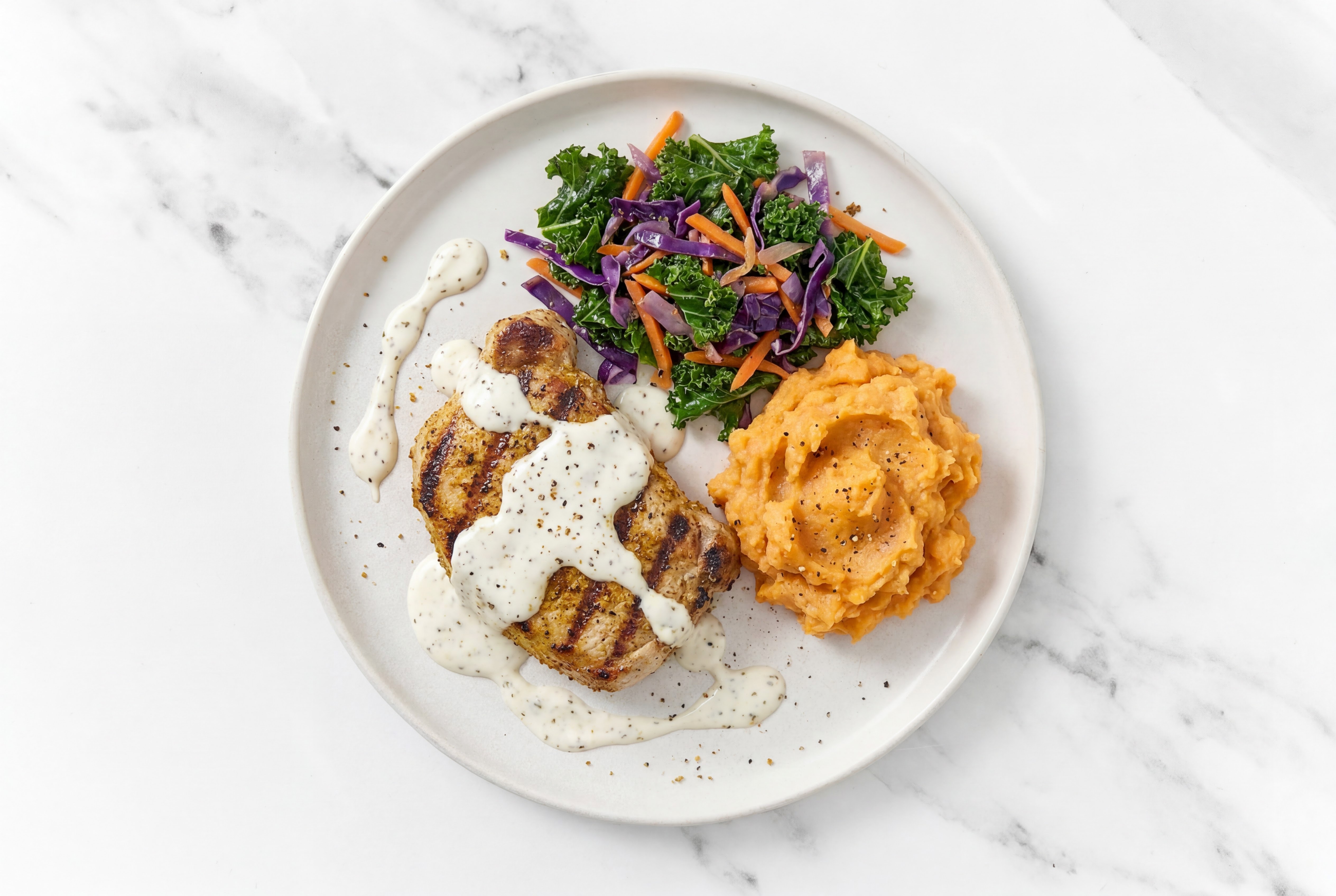 Curry Pork Loin with Rainbow Veggies + Vegan Ranch