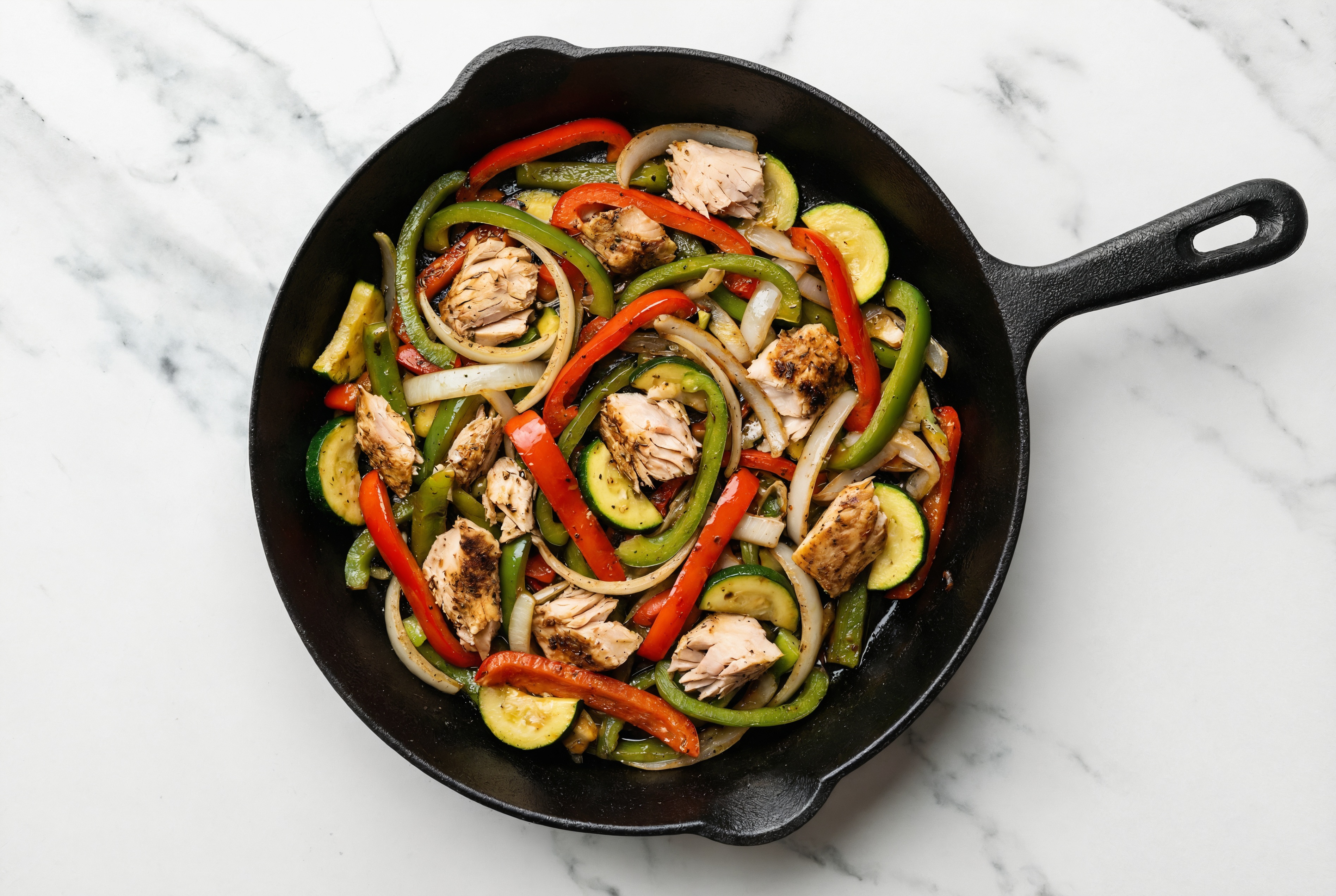 Blackened Albacore Tuna with Zucchini + Peppers
