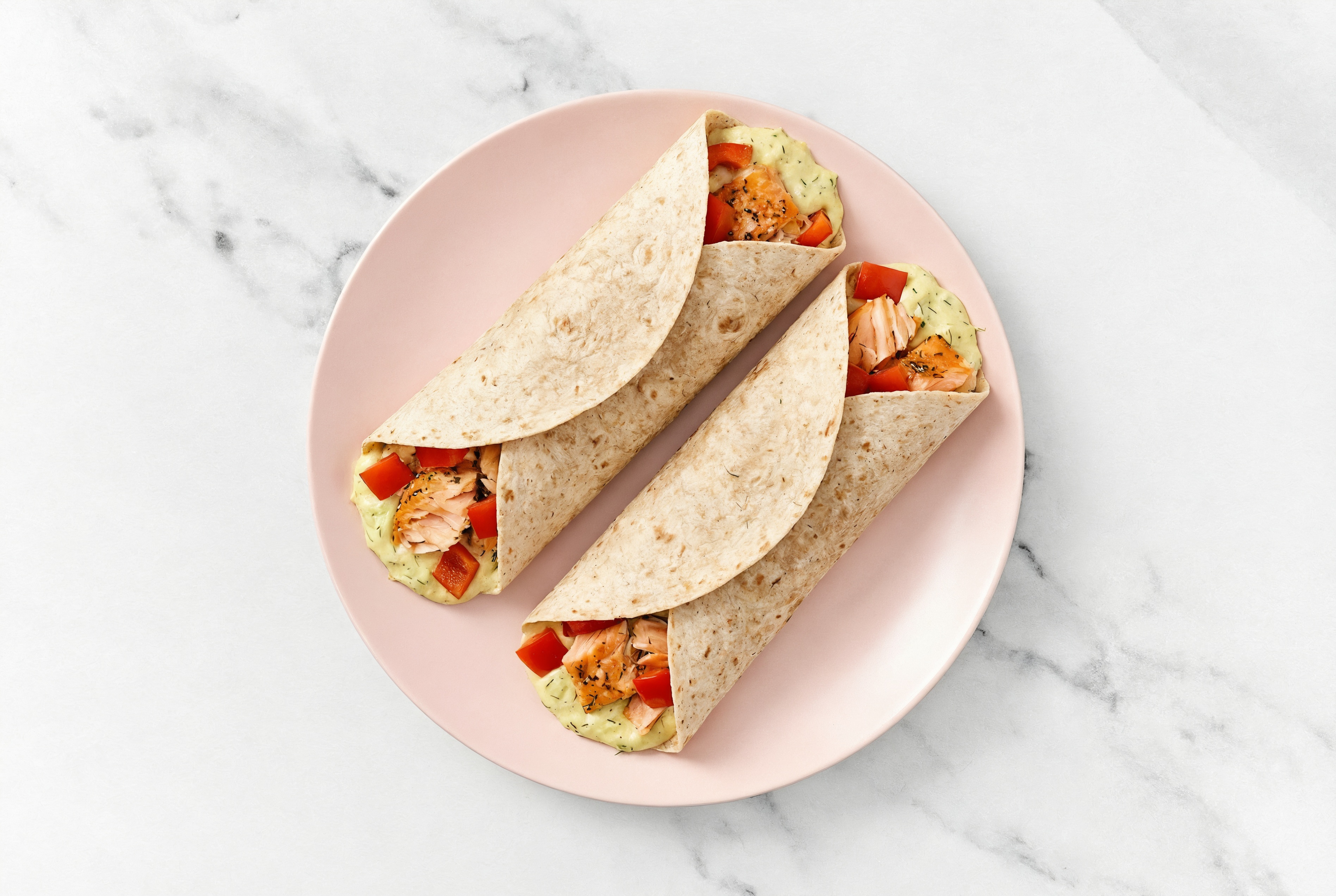 Creamy Grilled Salmon + Peppers Wrap