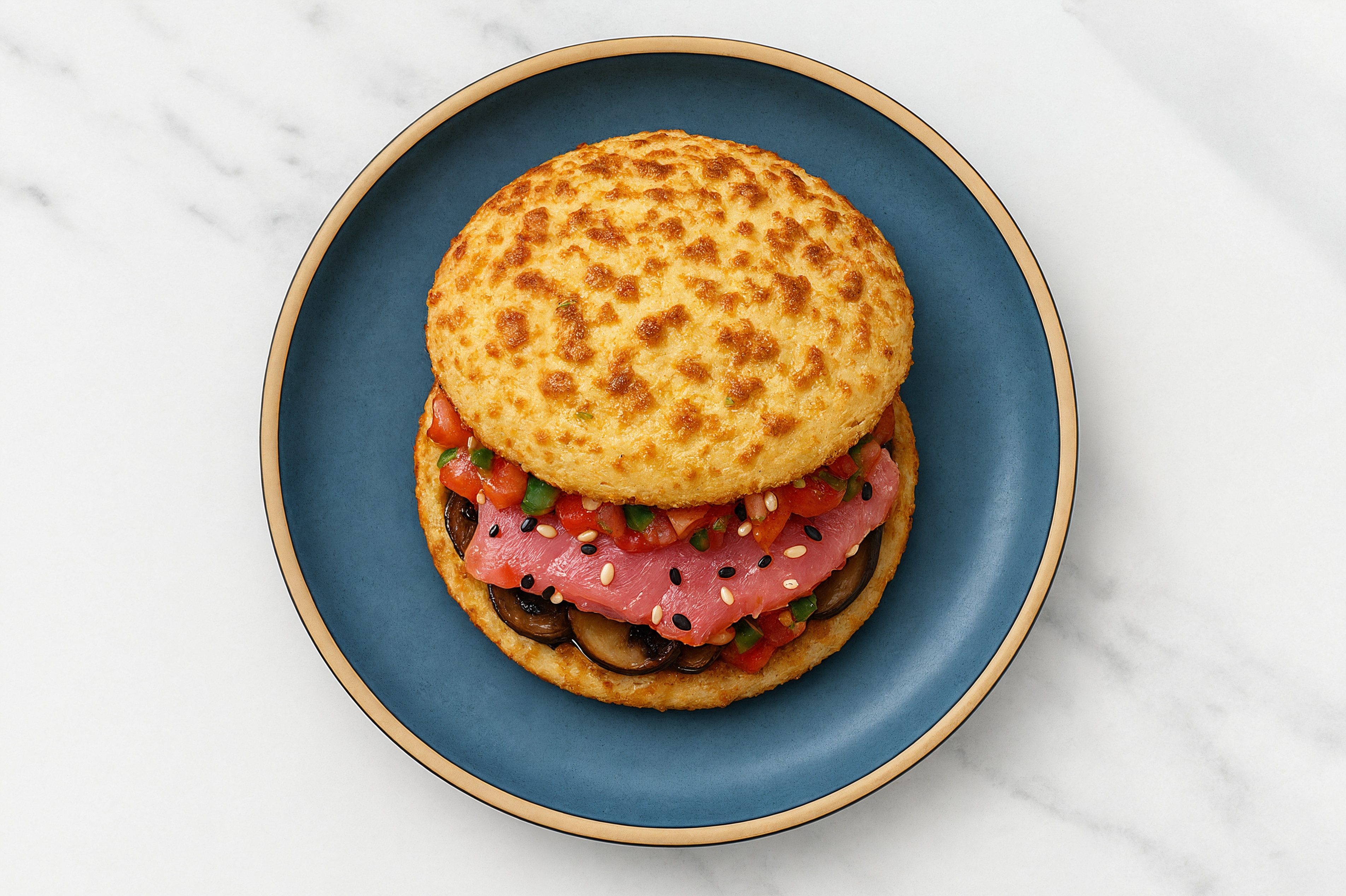 Mexican Smoked Tuna Sandwich with Portabellas on Cauliflower Rounds