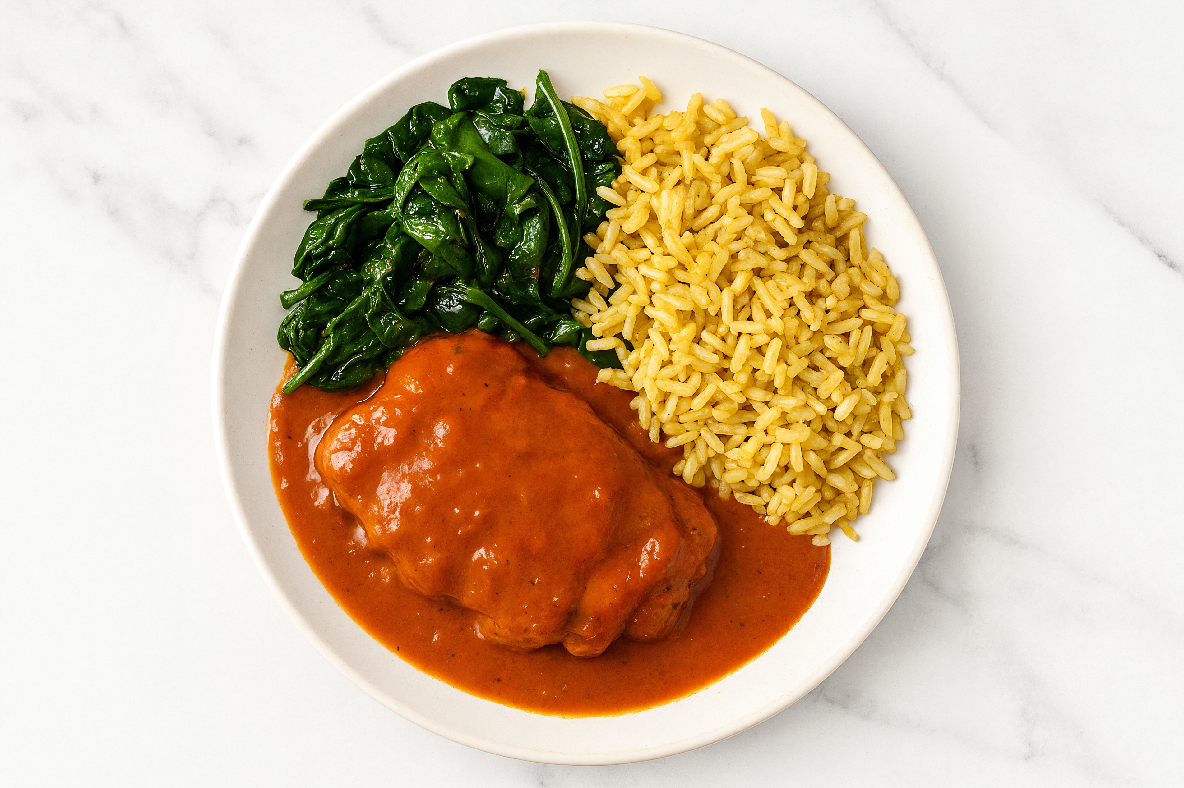 Creamy Chicken Tikka Masala with Jasmine Rice + Sautéed Baby Spinach