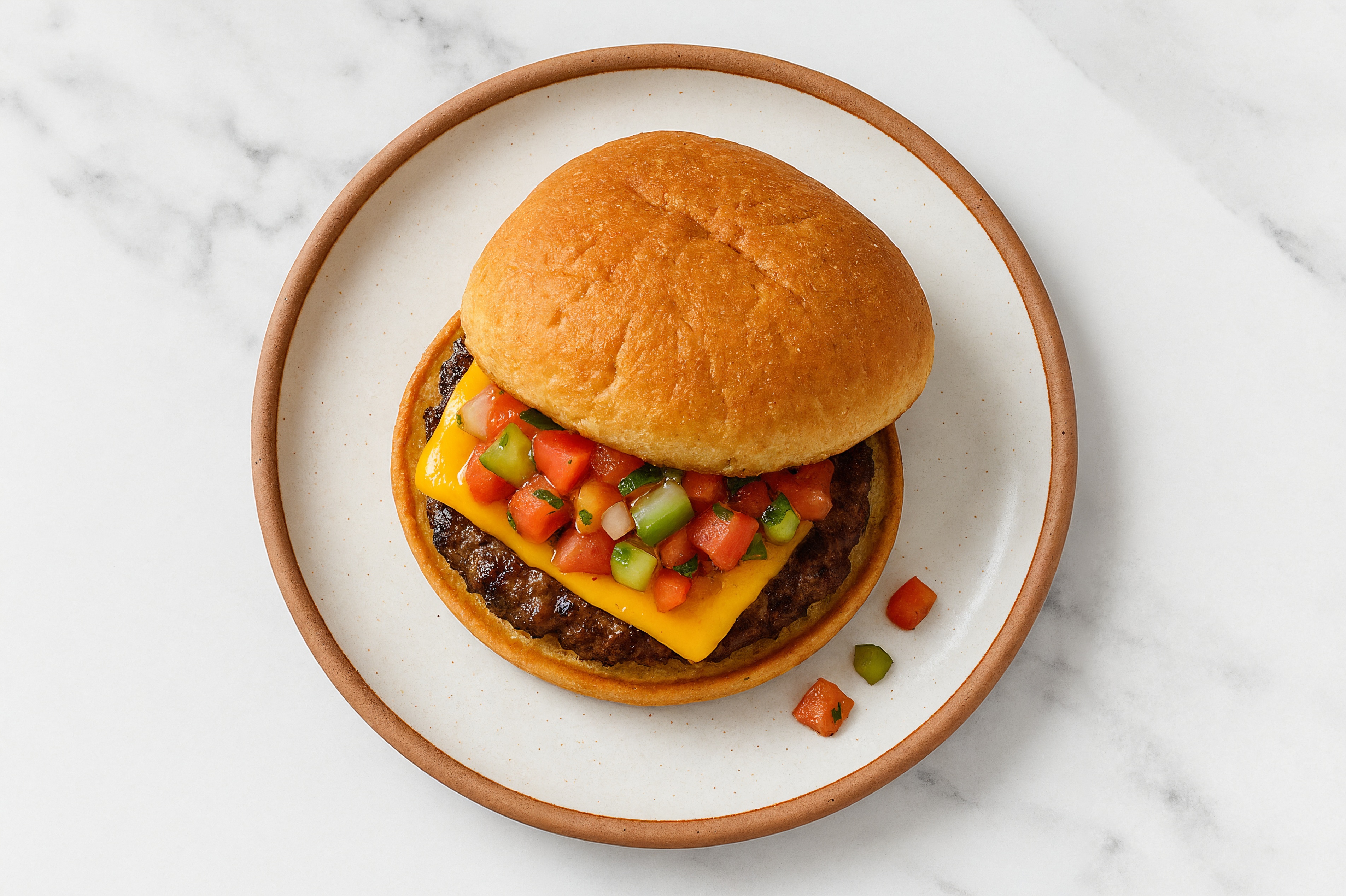 Bison Burger on Gluten-Free Bun with Salsa & American