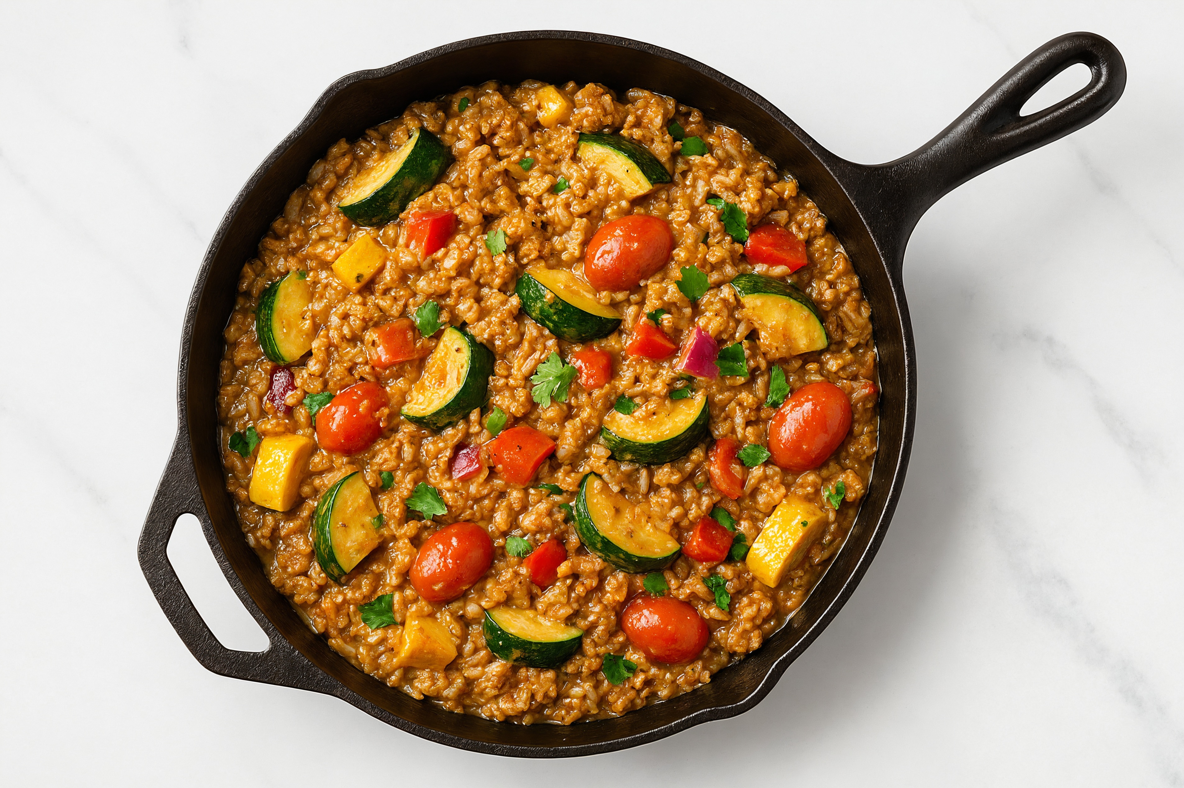 Thai Peanut Squash + Ground Turkey Stir-Fry with Long Grain White Rice