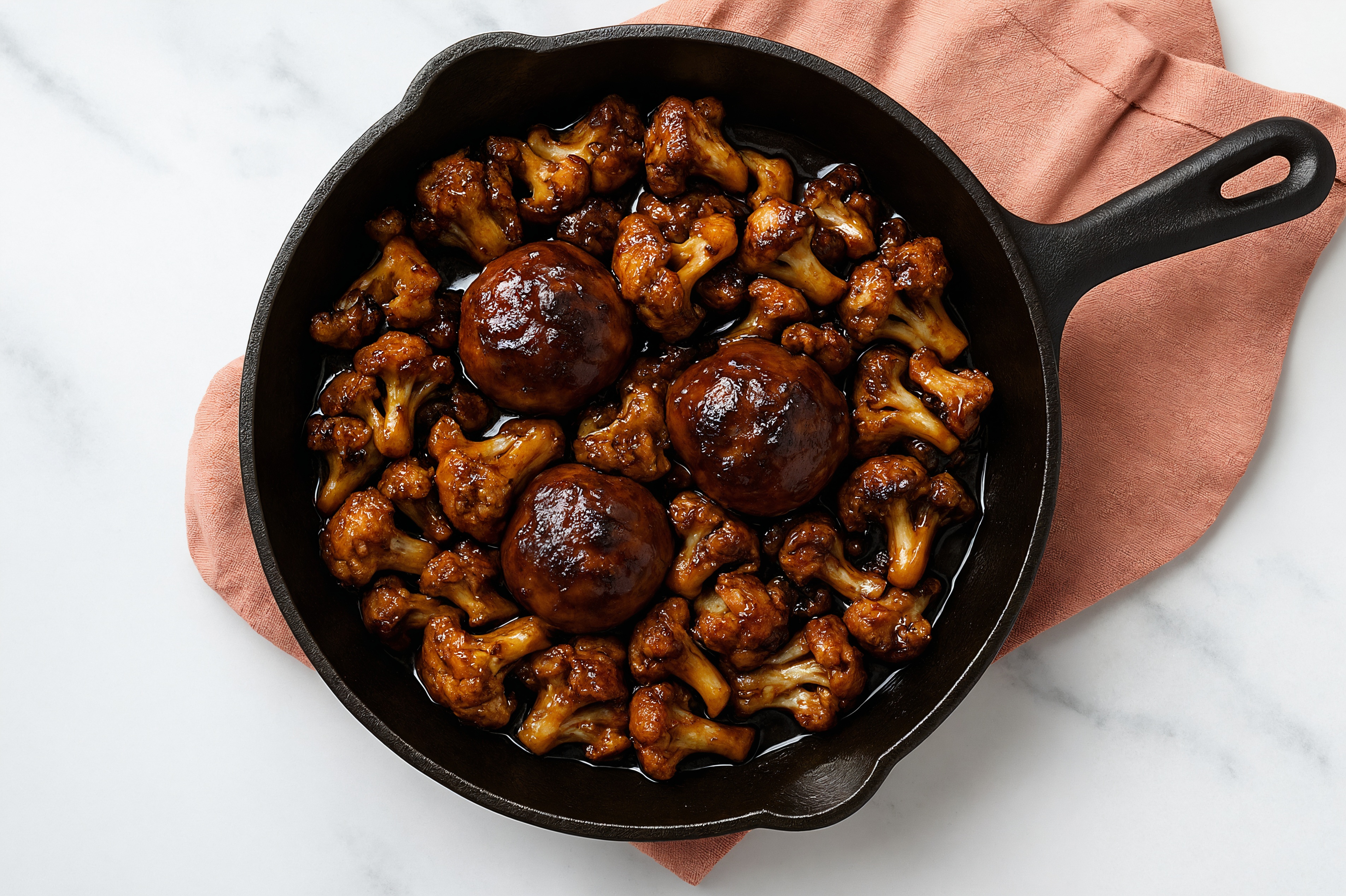 Japanese BBQ Meatball Stir-Fry with Cauliflower Florets
