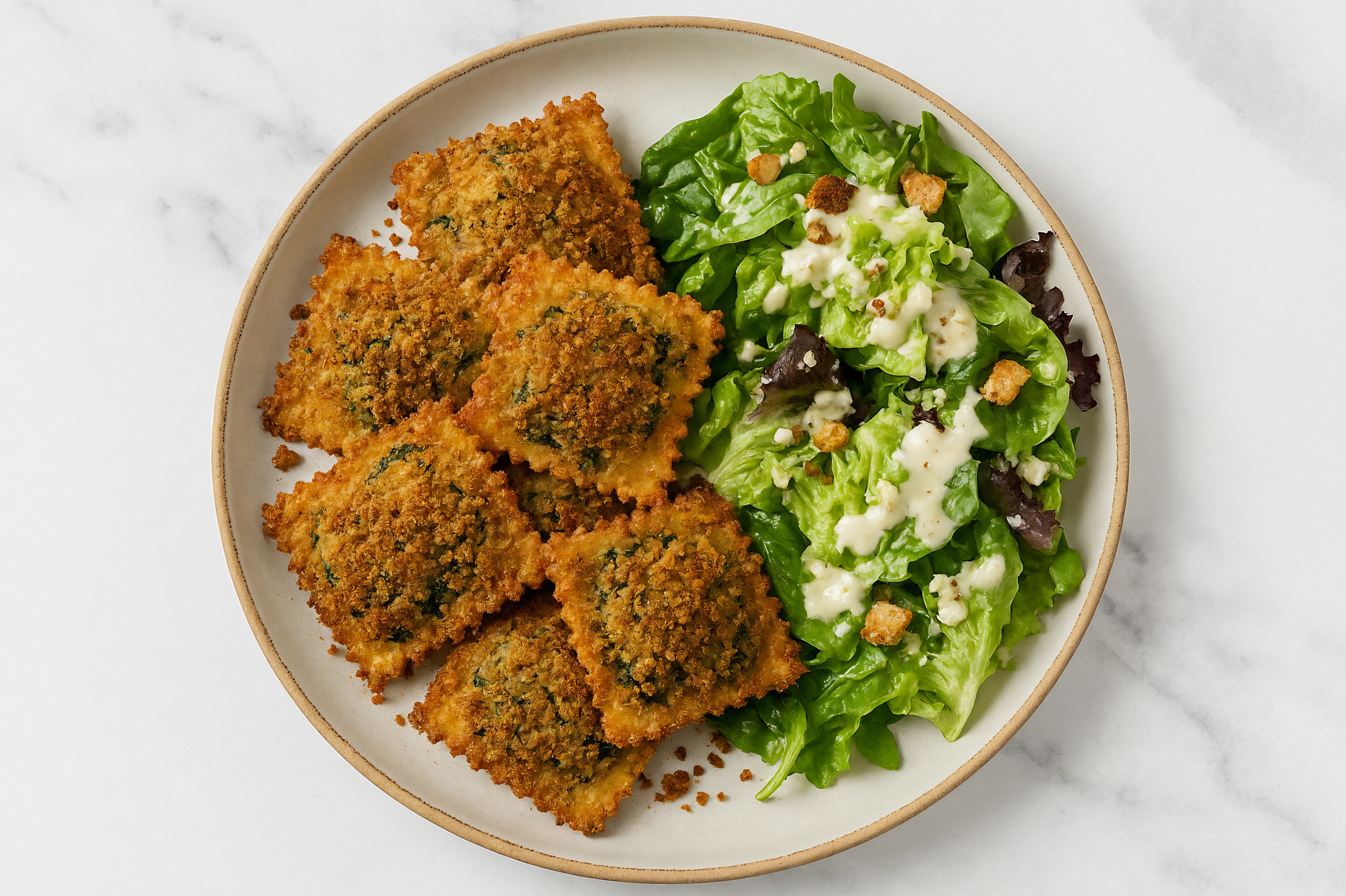 Crispy Fried Spinach Ricotta Ravioli Little Champagne Kit Gem Salad