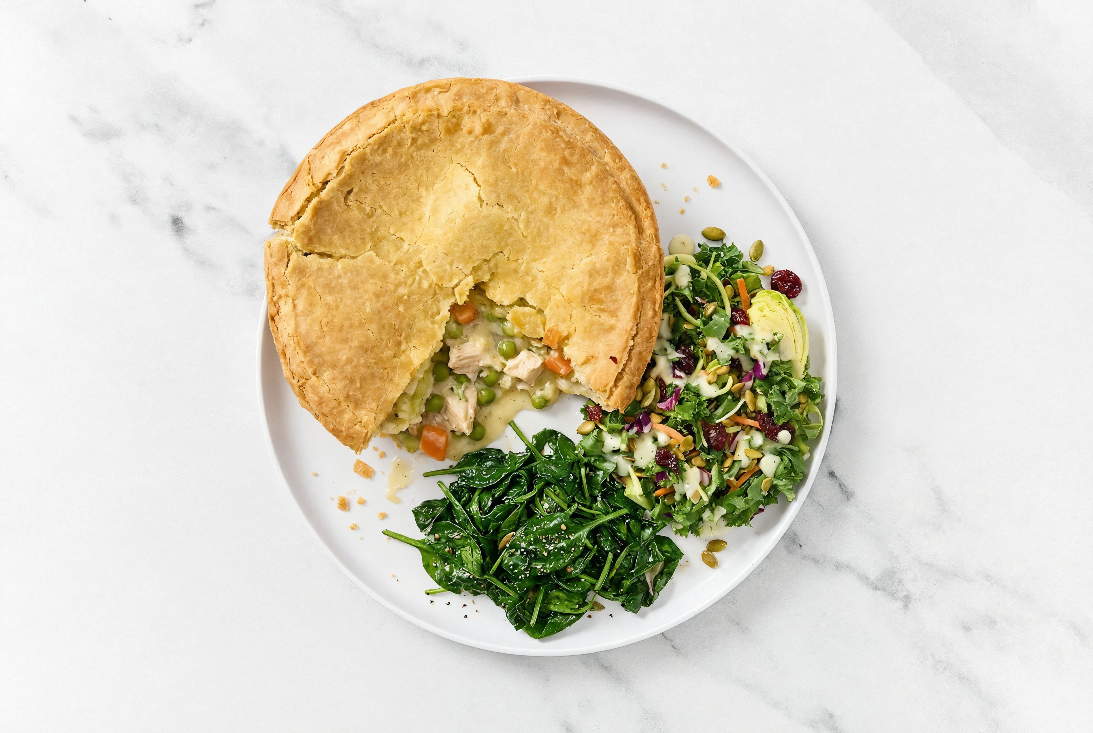 Chicken Pot Pie with Baby Spinach & Kale Salad