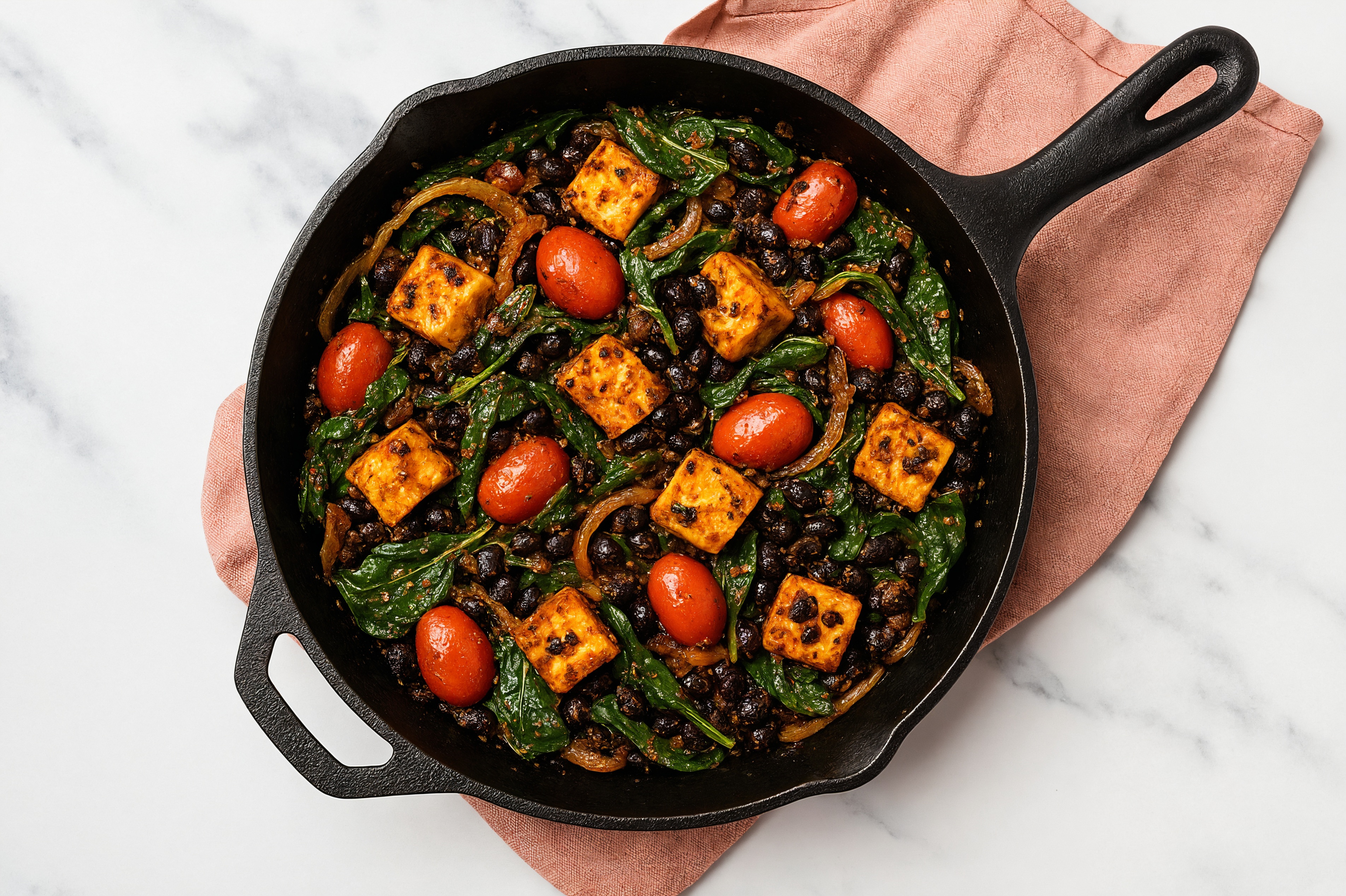 Savory Seasoned Soft & Creamy Paneer with Spinach + Tomatoes