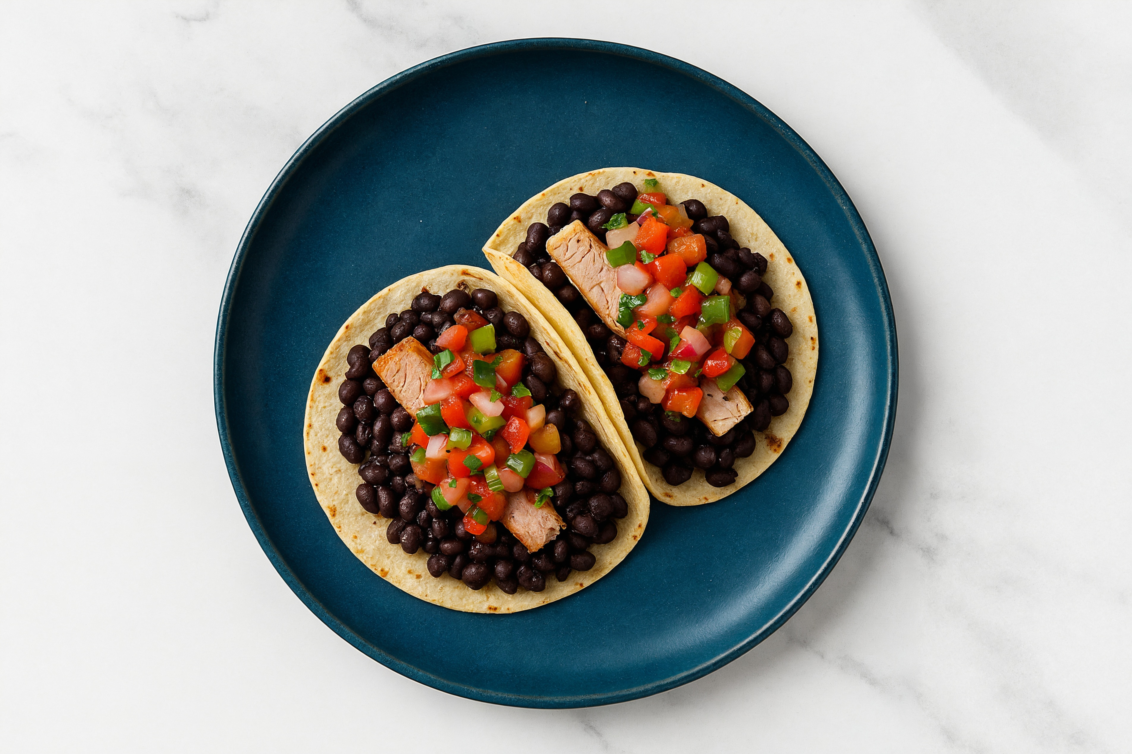 Herby Cuban Spiced Black Beans Bean Tacos with Seared Tuna & Fresh Salsa