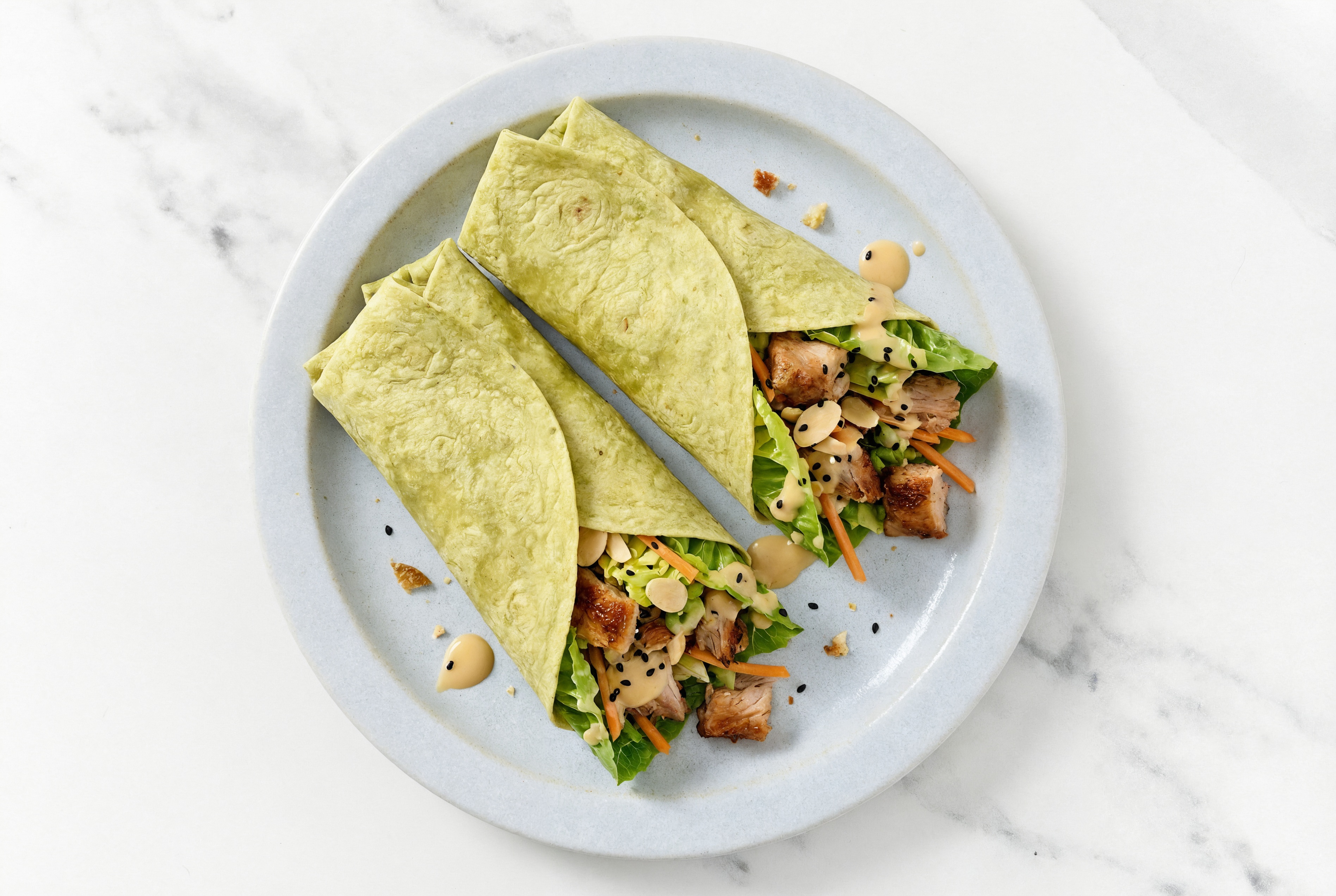 Shredded Pork + Little Gem Wrap with Spinach Tortilla