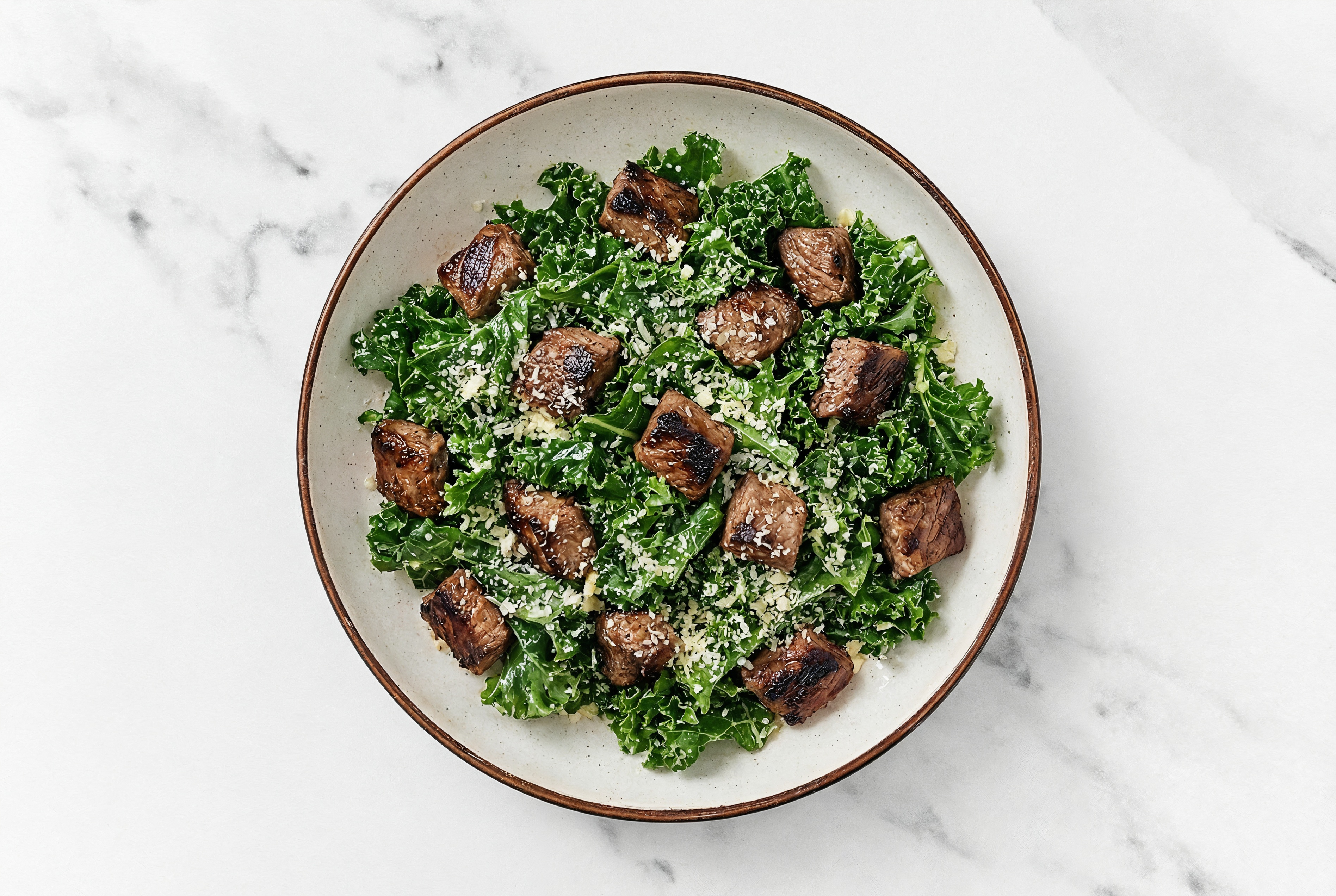 Lemony Bison Kale Caesar with Grated Parmesan Cheese