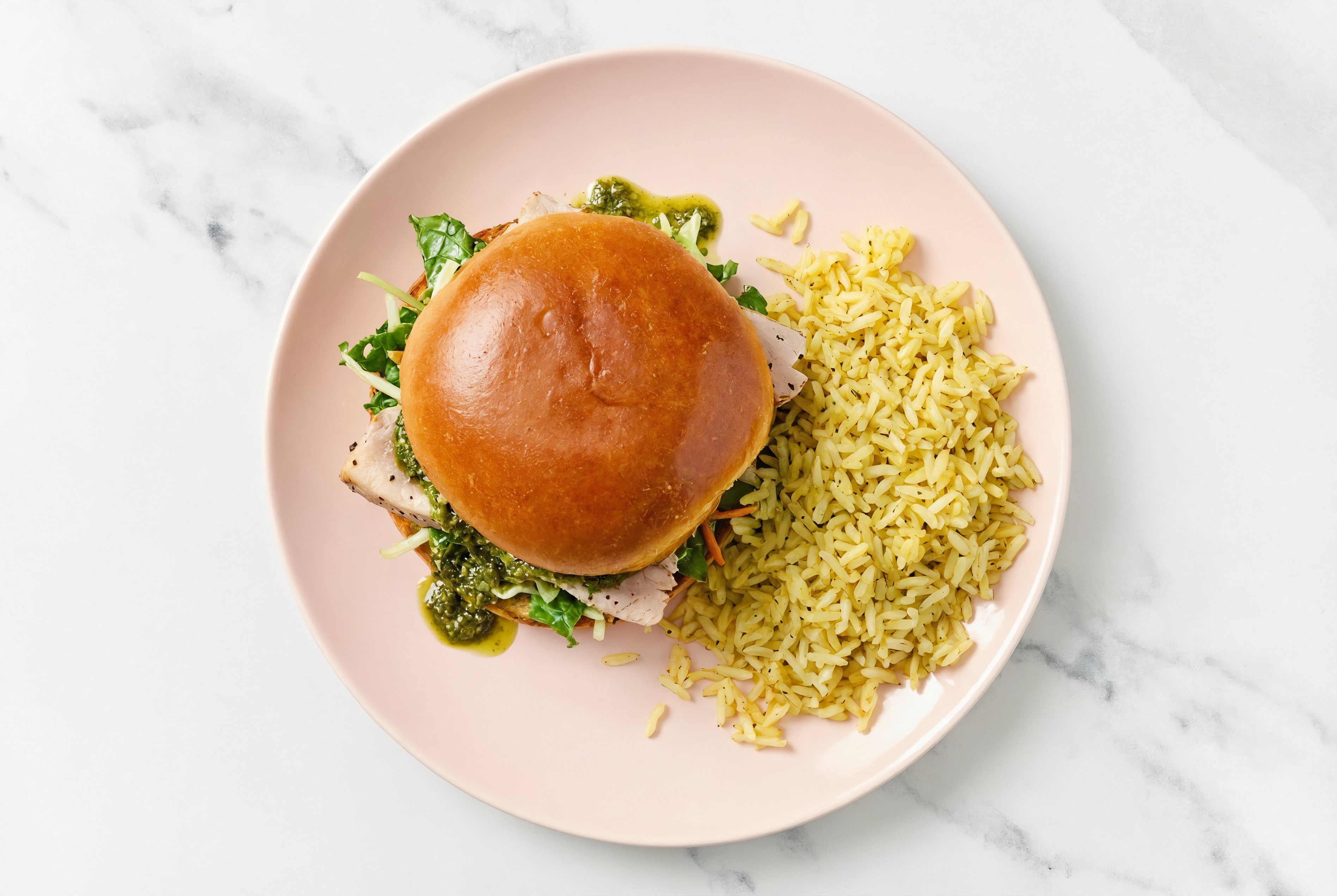 Pesto Tuna Sandwich on Brioche with Superblend + Jasmine Rice