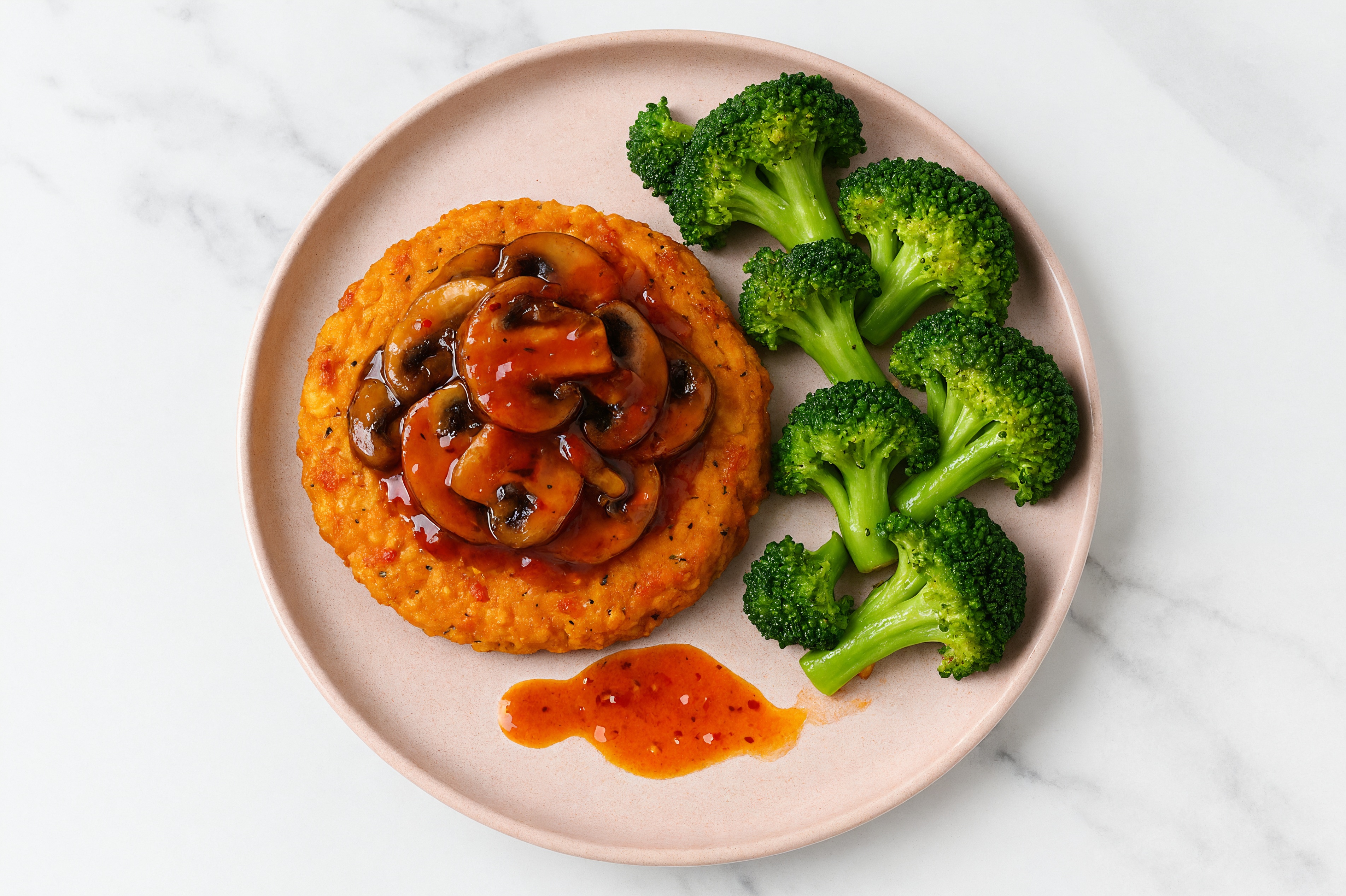 Sweet Potato Patty Plate with Sweet Chili Organic Broccoli + Portabella Mushroom Bowl