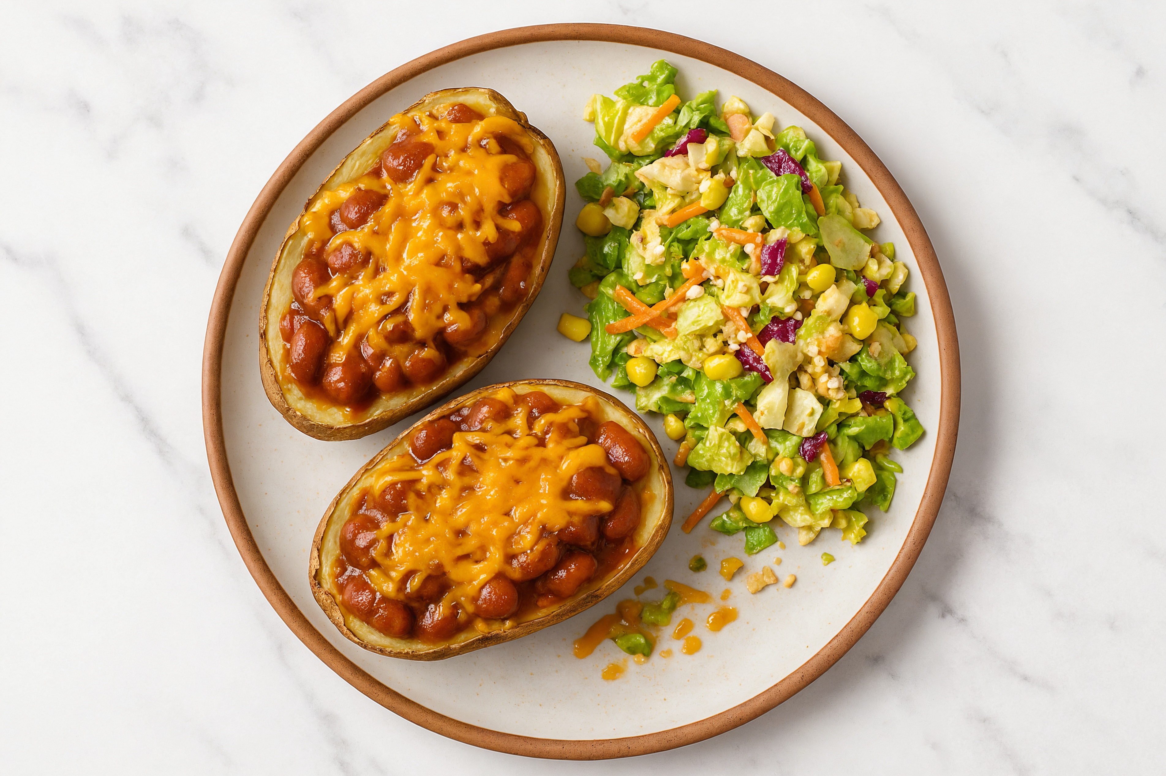Red Bean Microwave-Ready Russet Potato Boats + Side Salad