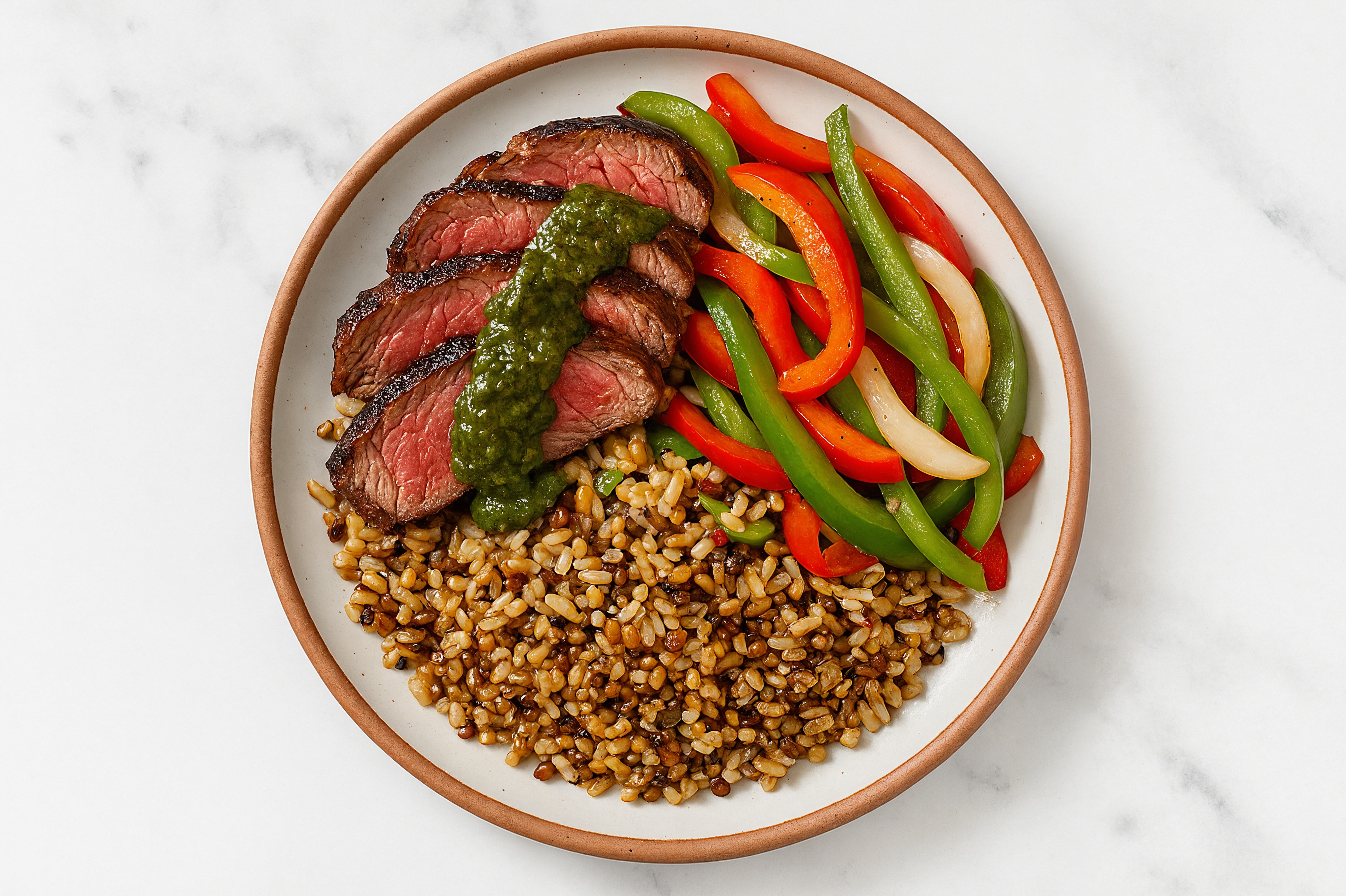 Ribeye & Veggie Grain Bowl with Basil Pesto