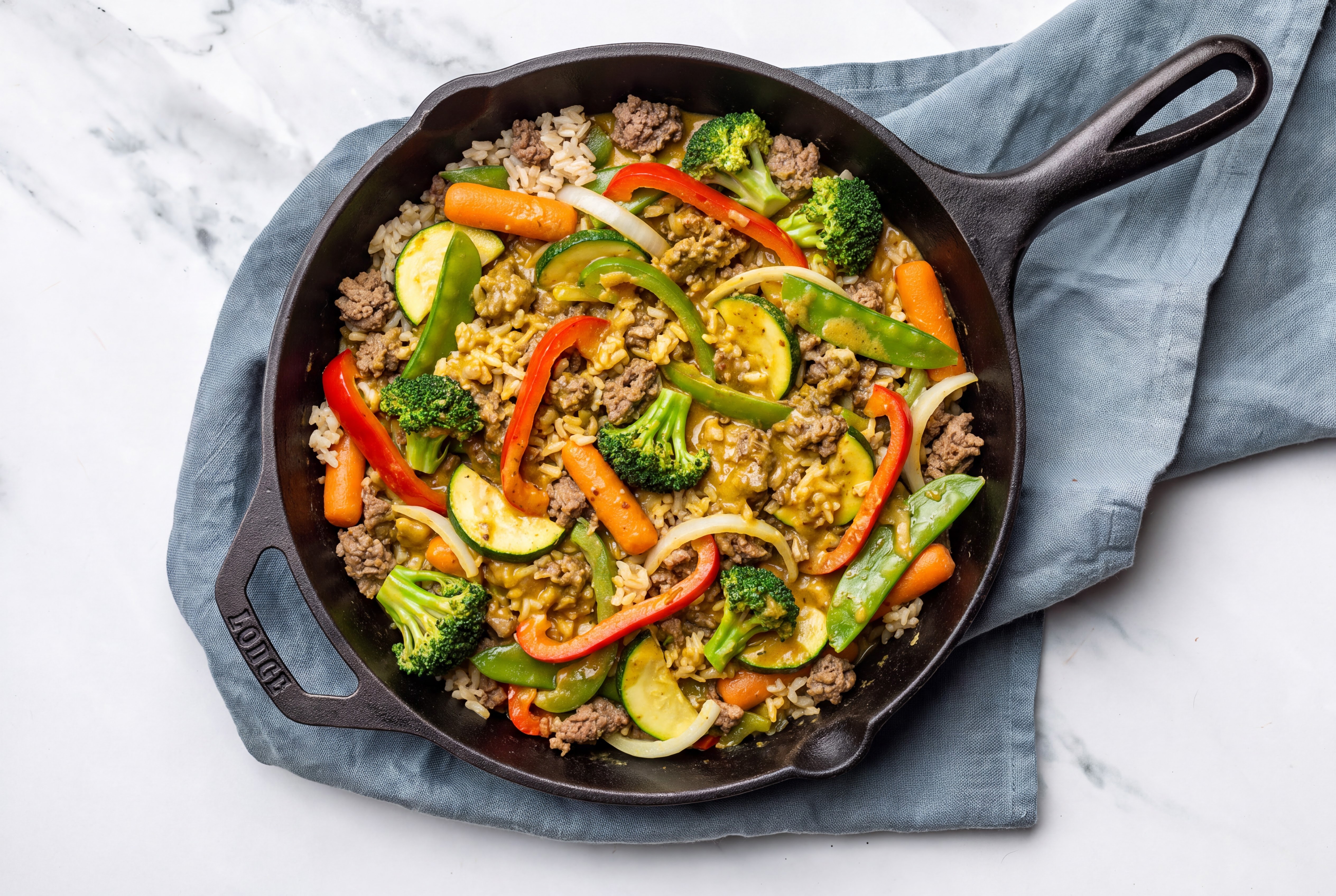 Herby Curry Veggie + Ground 93/7 Lean Beef Stir-Fry