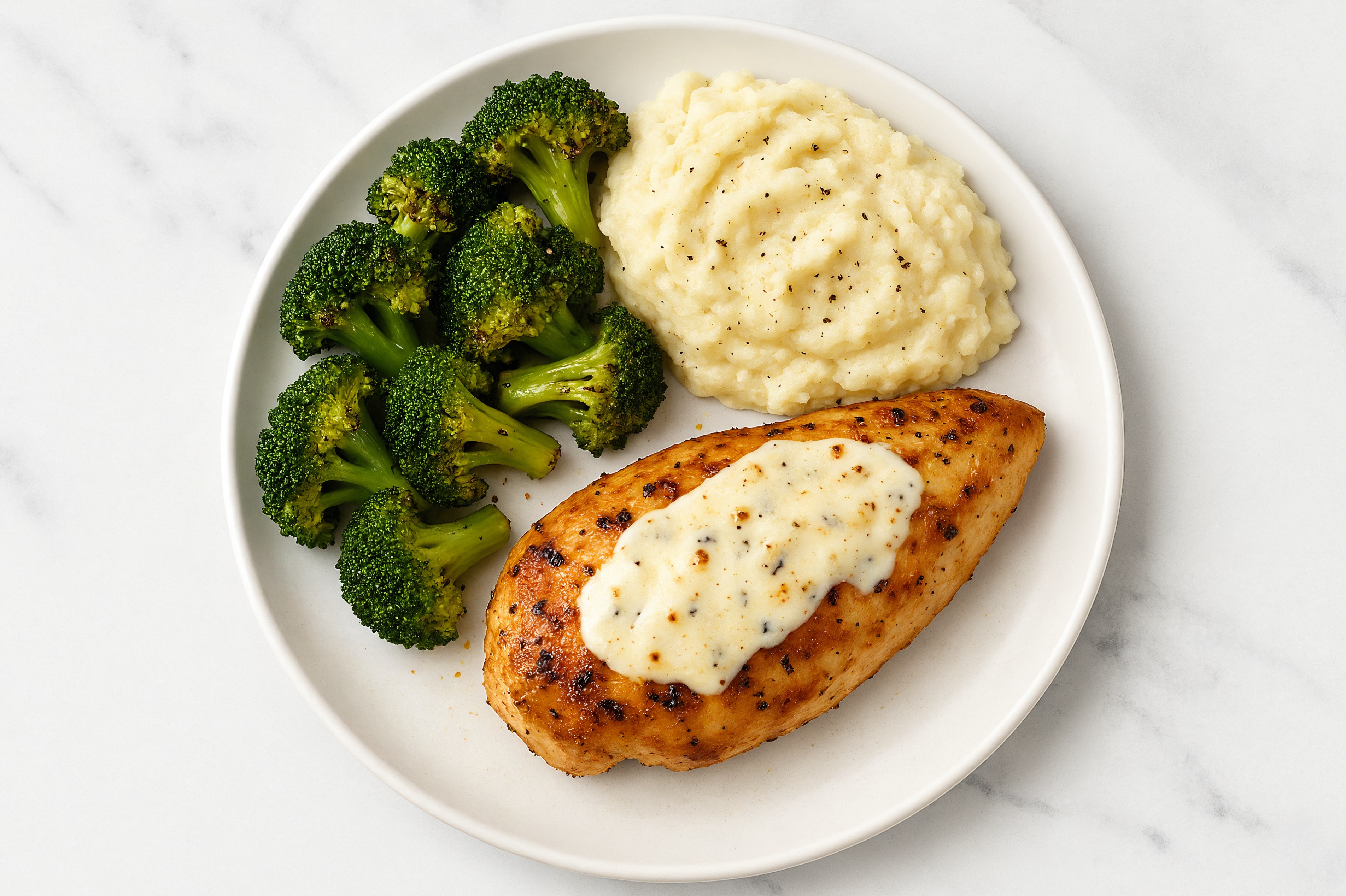 Roasted Ranch Chicken + Horseradish Mashed Potatoes with Broccoli Florets