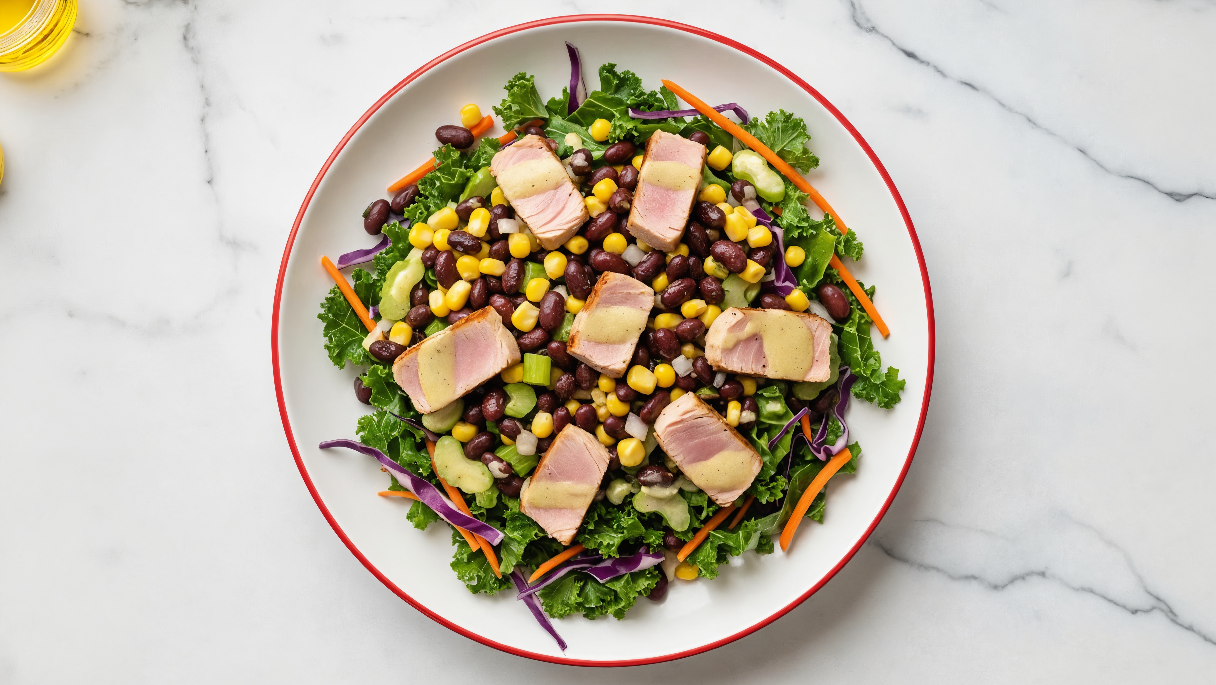 Tahini Kale Salad with Tuna Steaks & Black Beans
