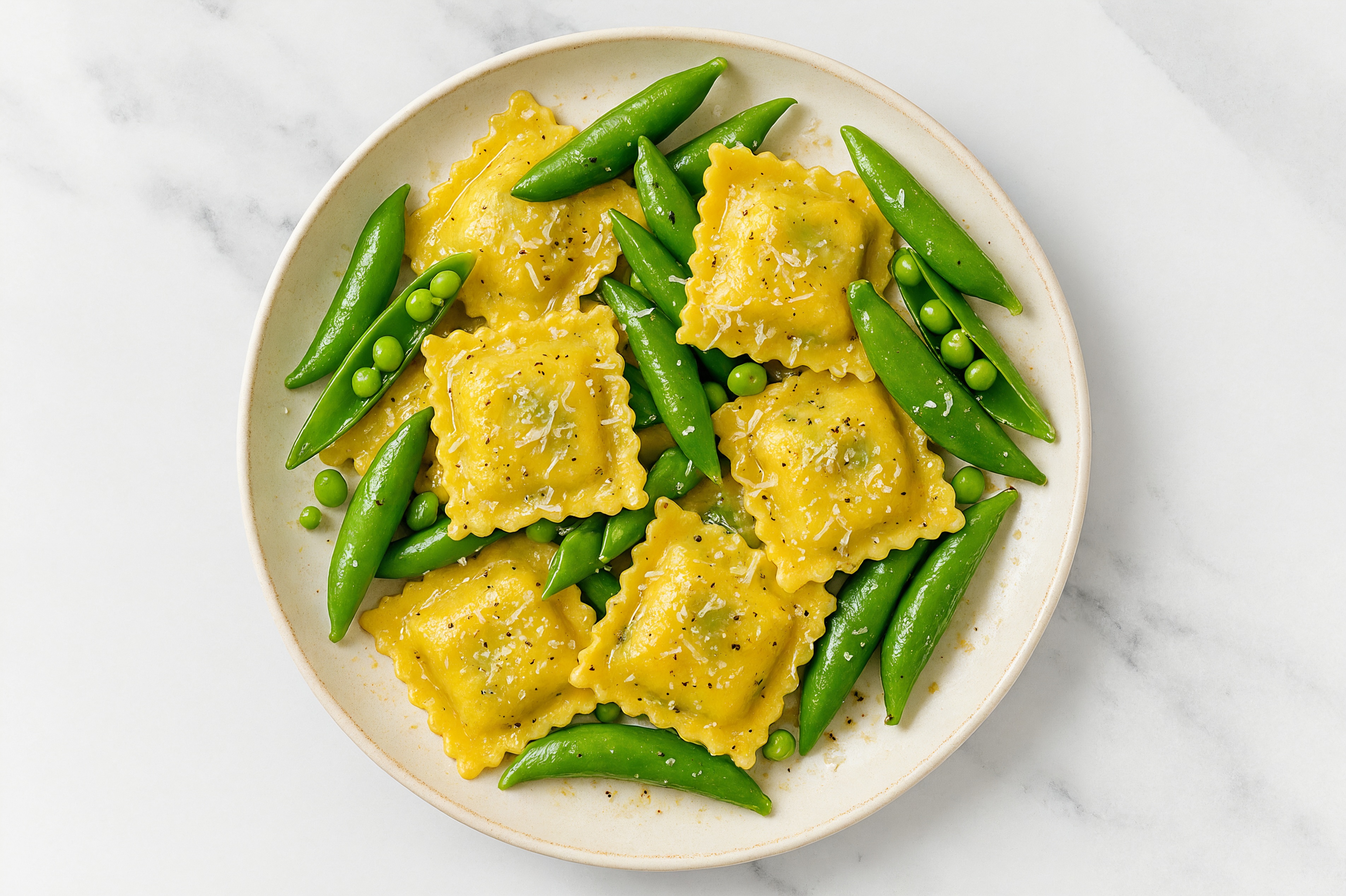  One Pot lemon Pepper Pea + Parmesan Ravioli