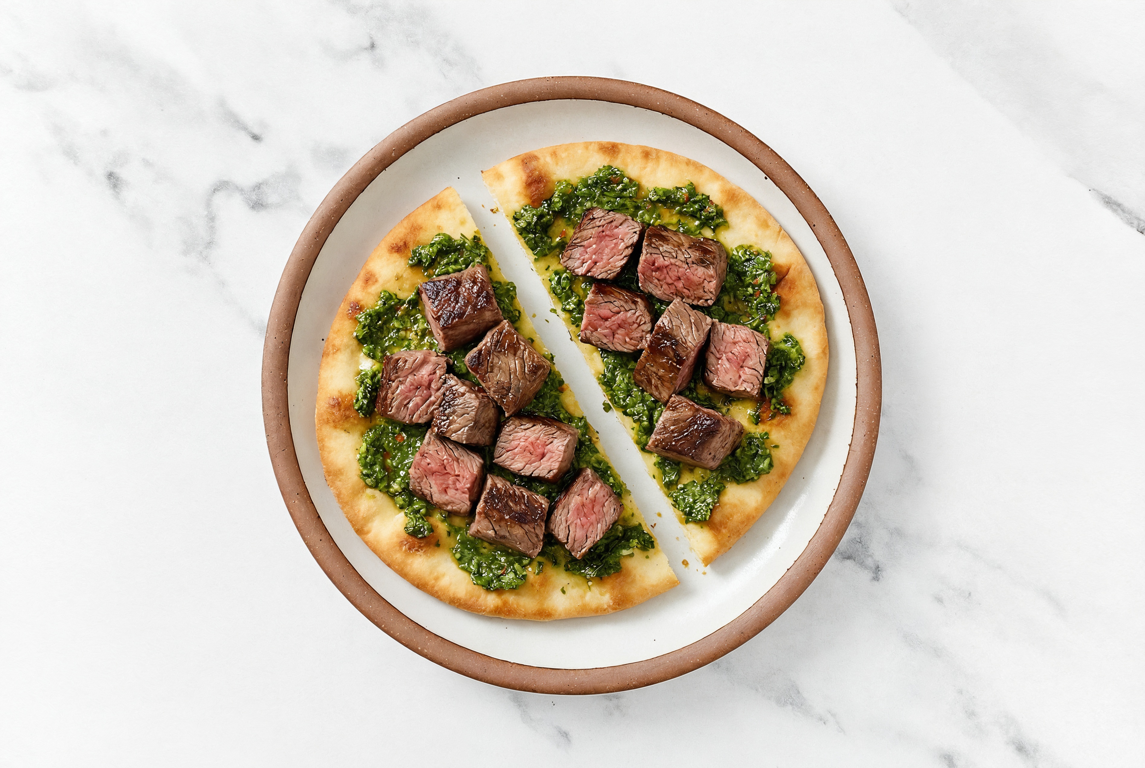 Herby Sirloin Gluten Free Pizza Flatbread with Classic Chimichurri