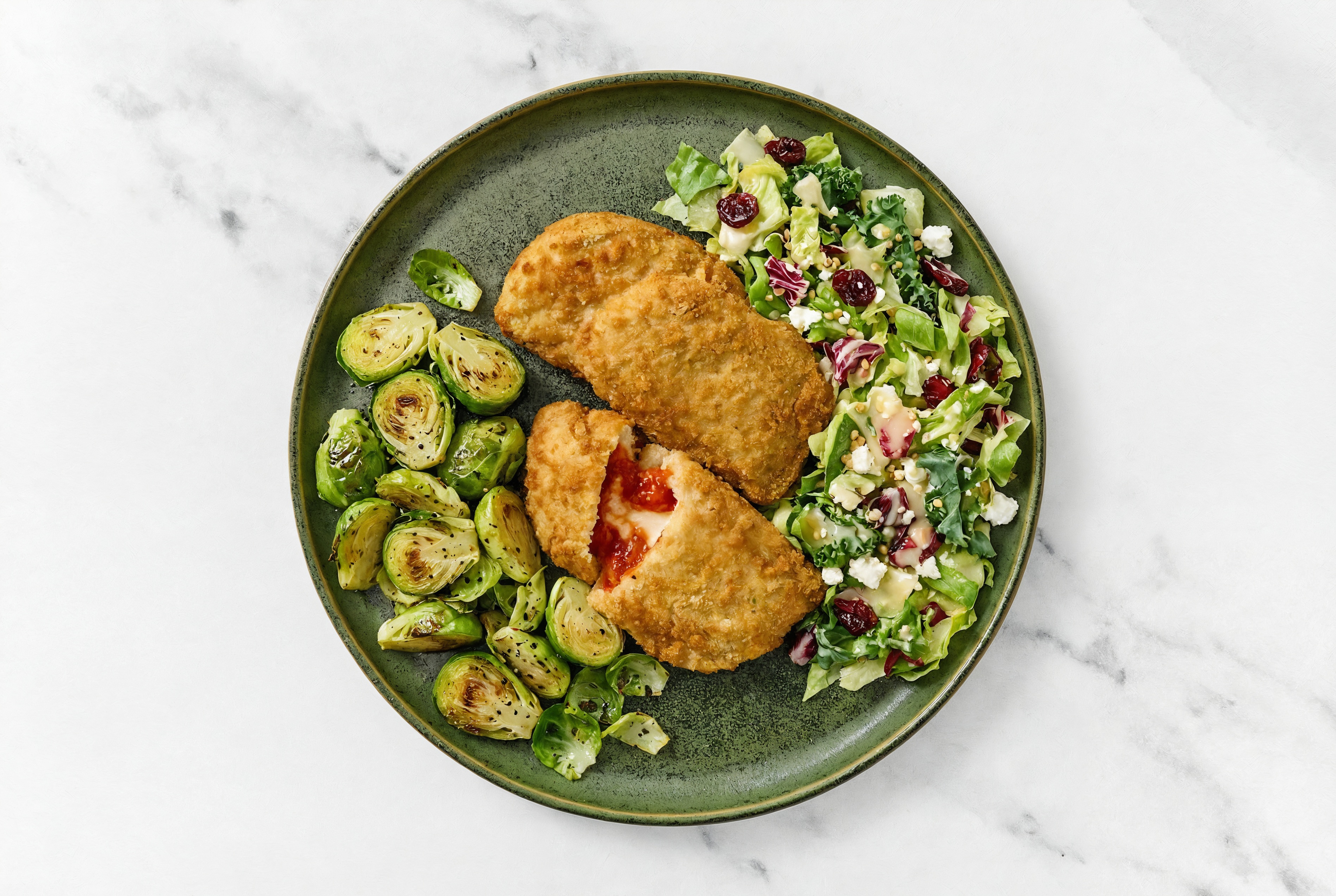 "Chicken" Parm with Brussels & Honey Citrus Salad