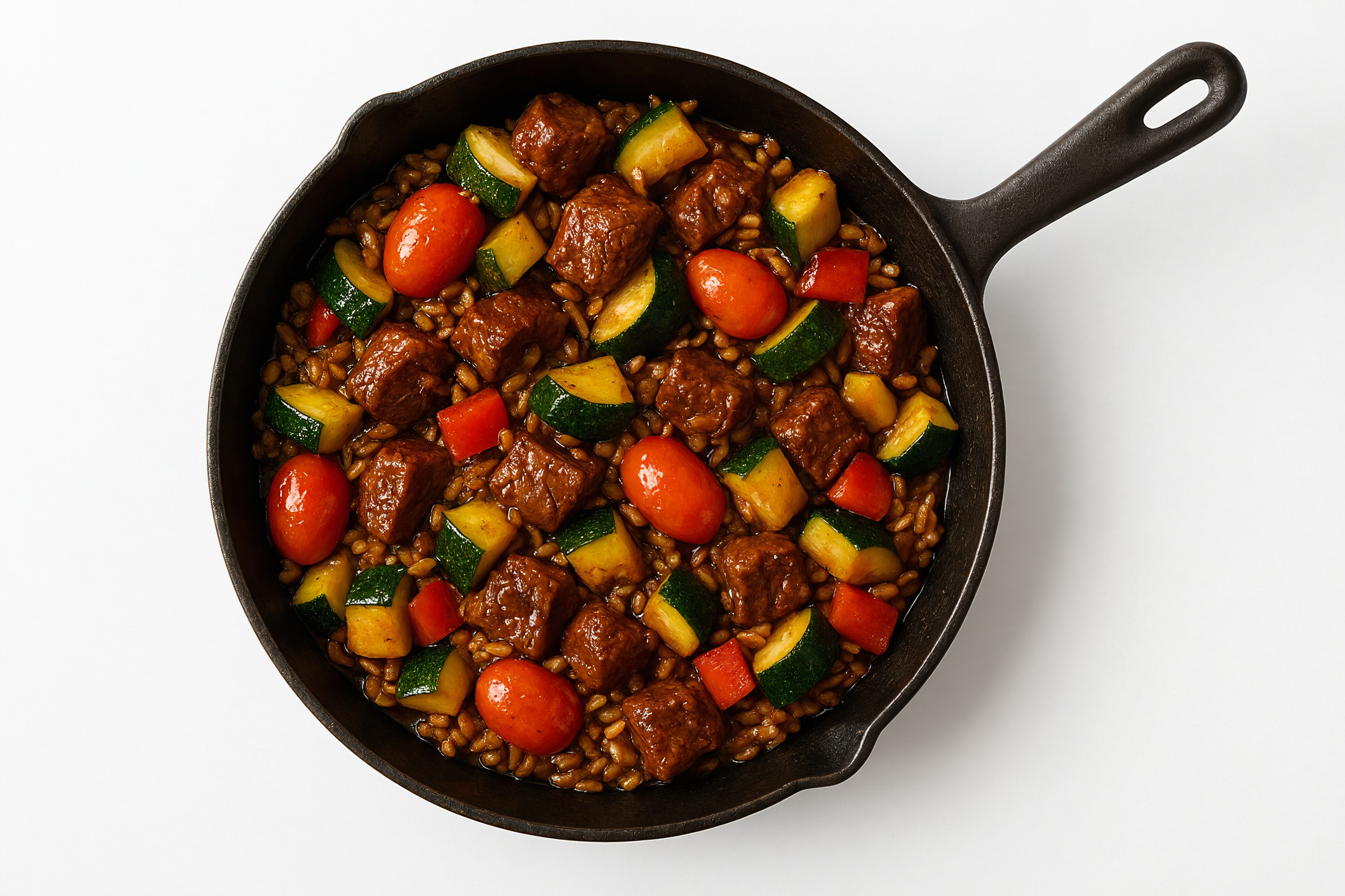 Teriyaki Squash + Bison Stir-Fry with Brown Rice
