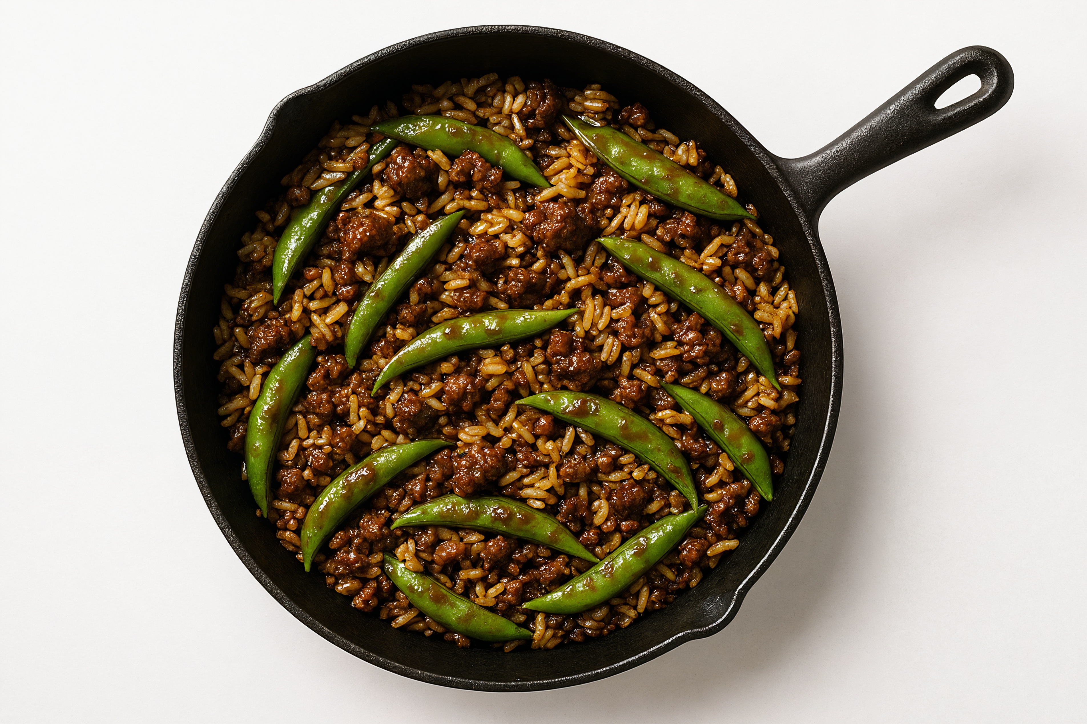Teriyaki Pea Snap + Ground Beef Patties Stir-Fry