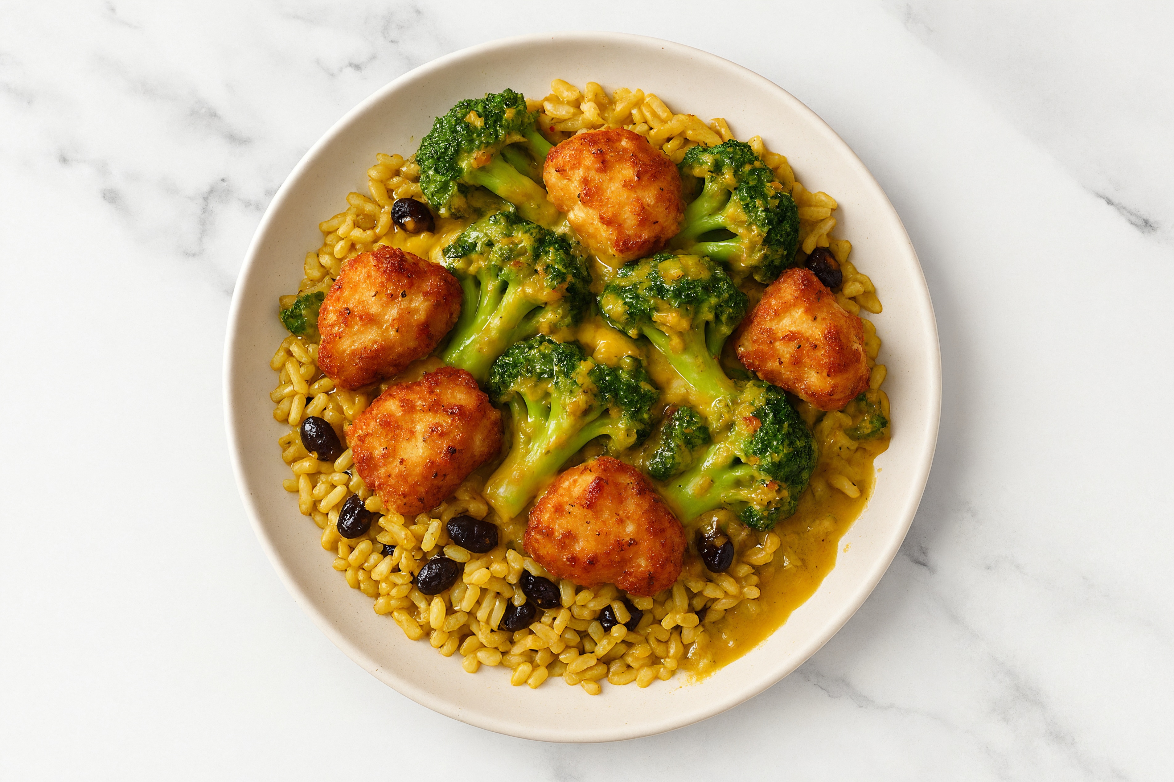 Rice with Beans Bowl with Chicken Nuggets + Broccoli Florets