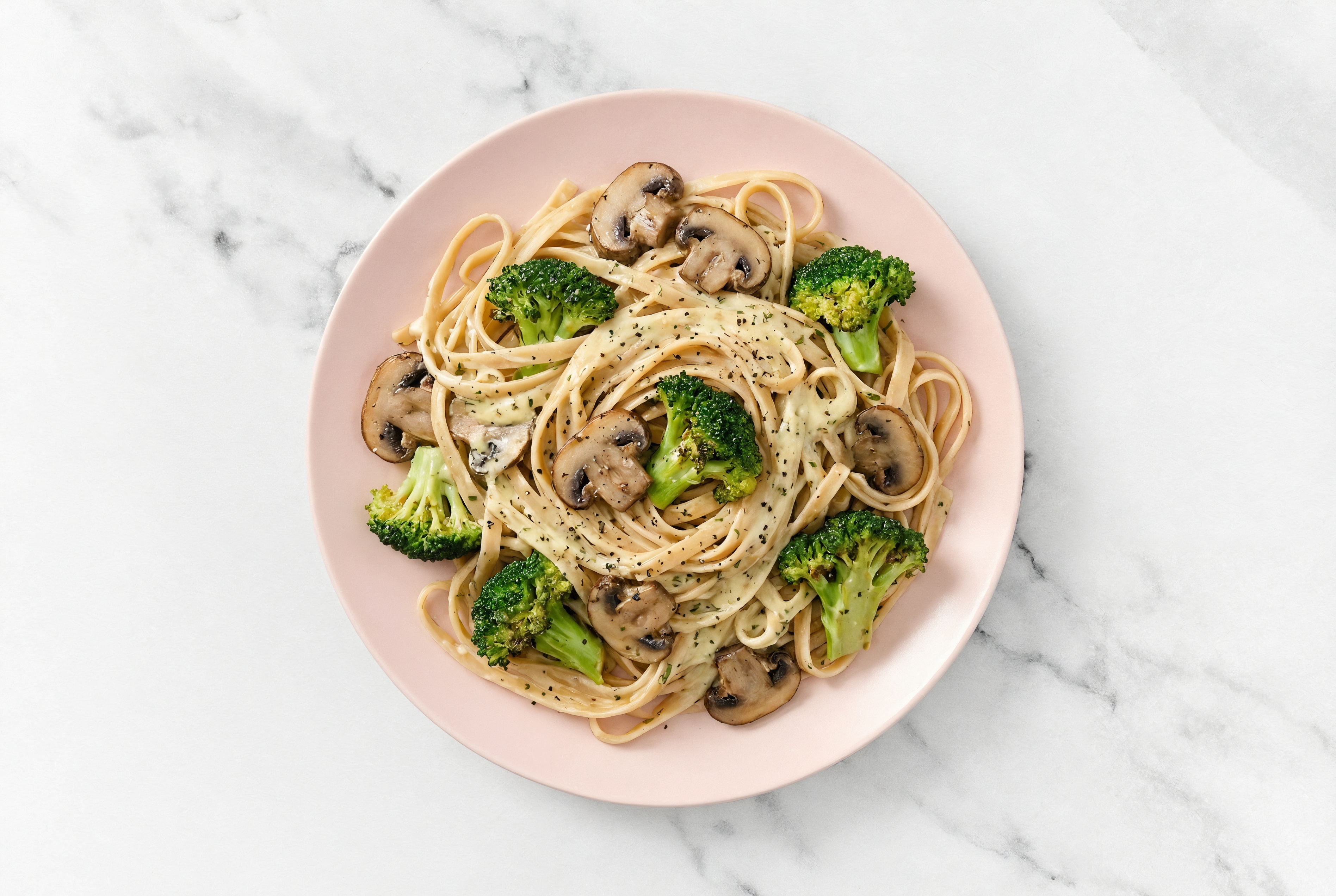 Broccoli + Mushroom Linguine Herb Cream