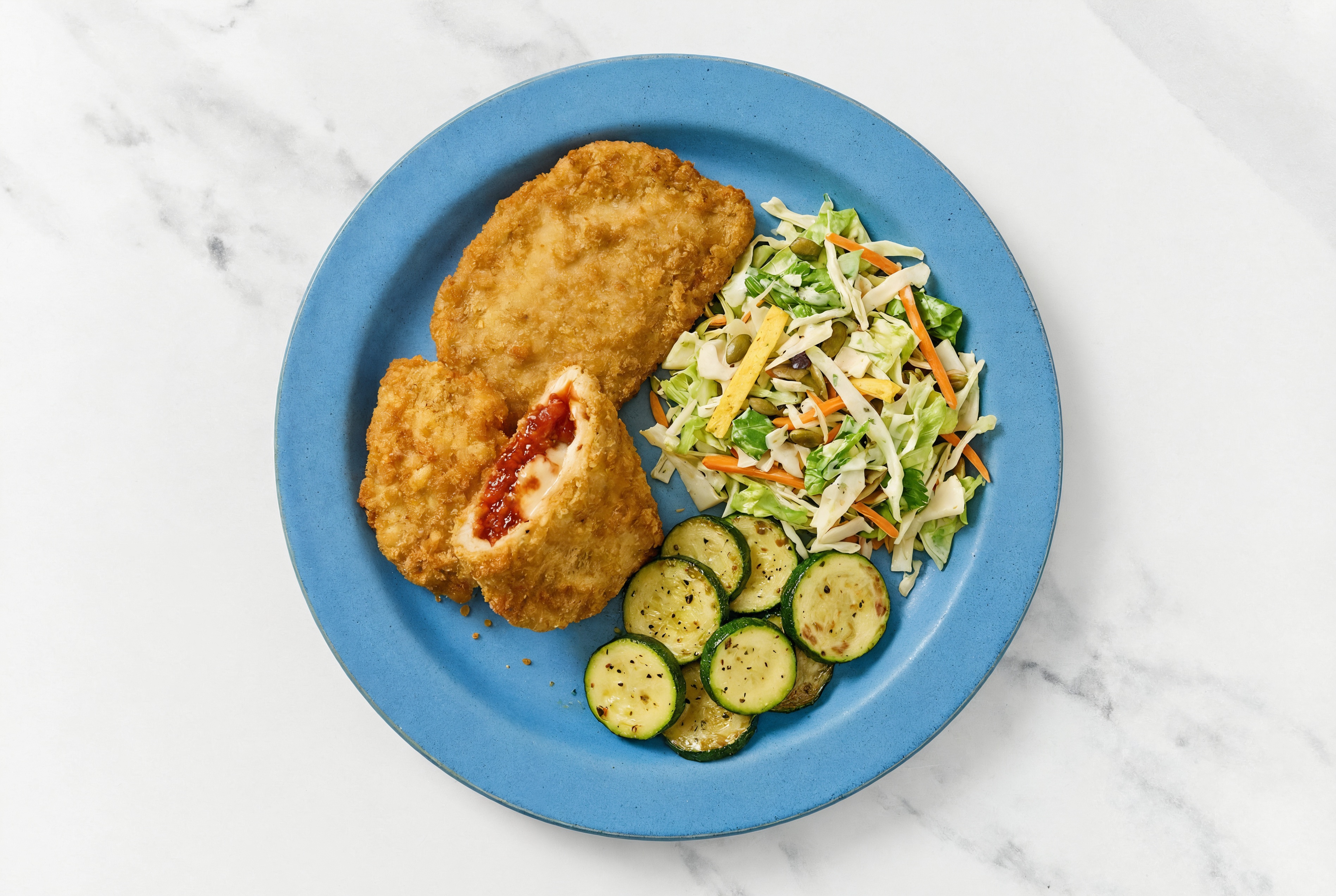 "Chicken" Parm with Zucchini & Southwest Salad