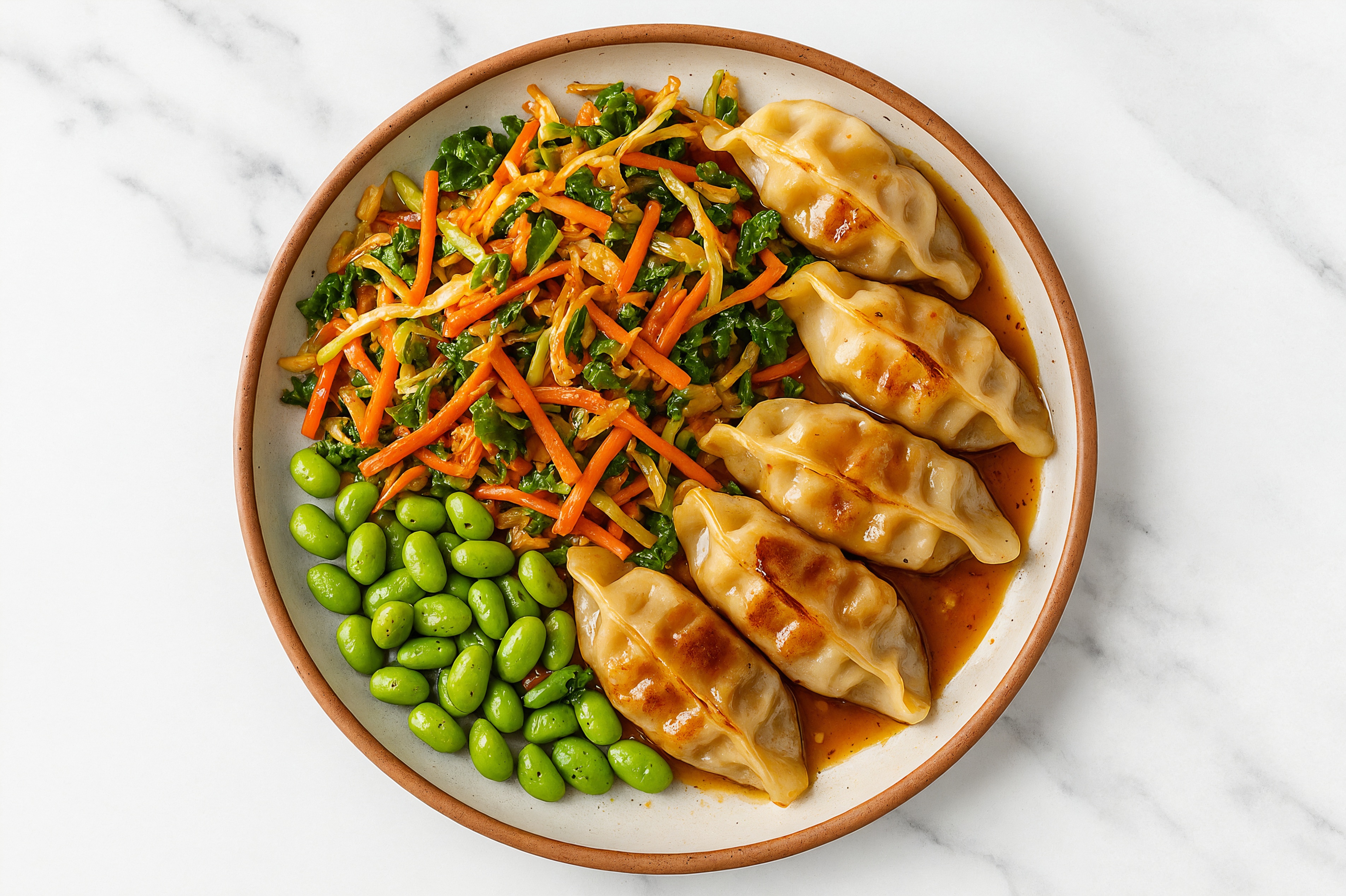 Fried Dumpling + Sweet Chili Slaw Veggie Bowl with Chicken Sesame Ginger Dumplings