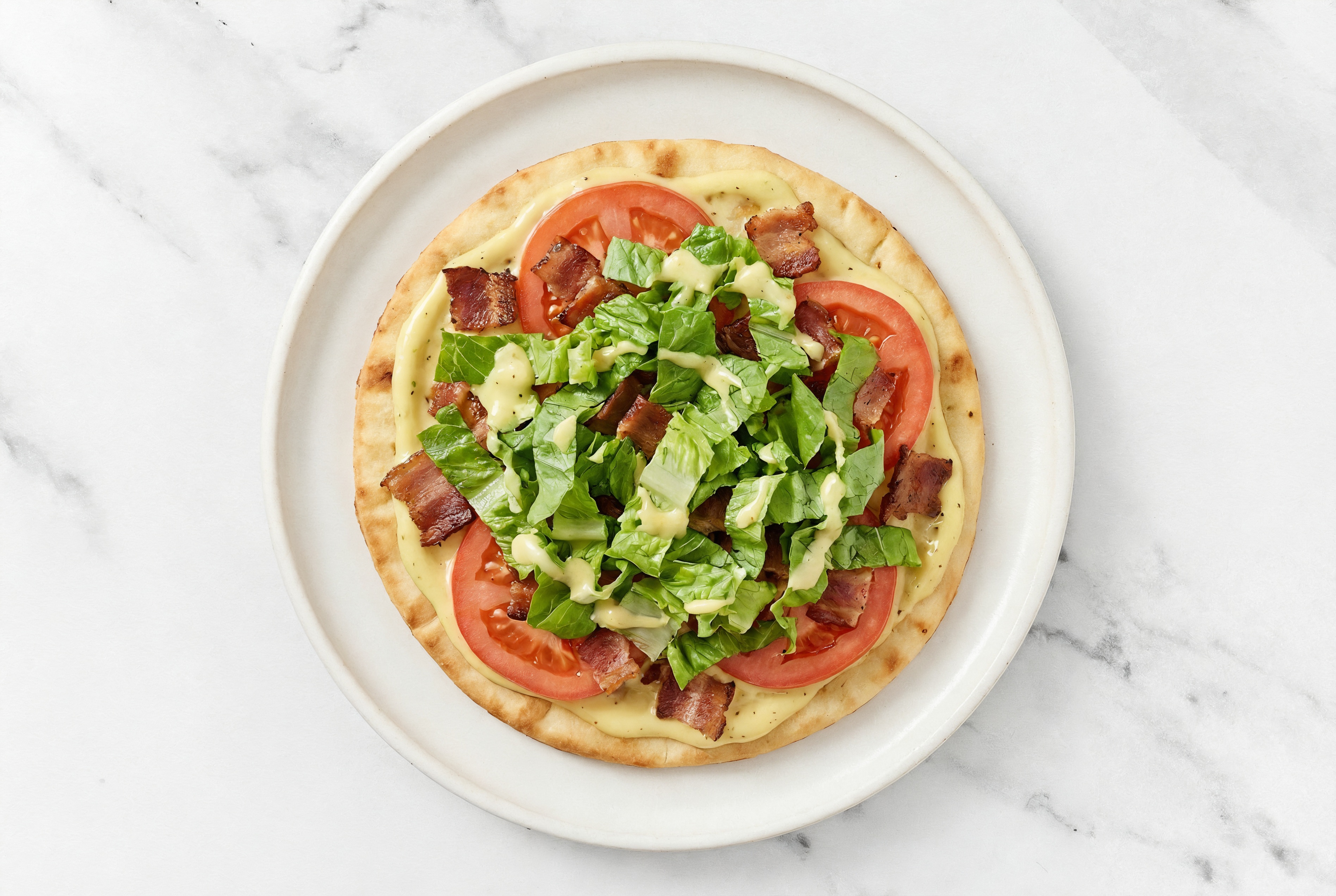 Herby Honey Mustard BLT Flatbread with Maple Bourbon Pork Bacon