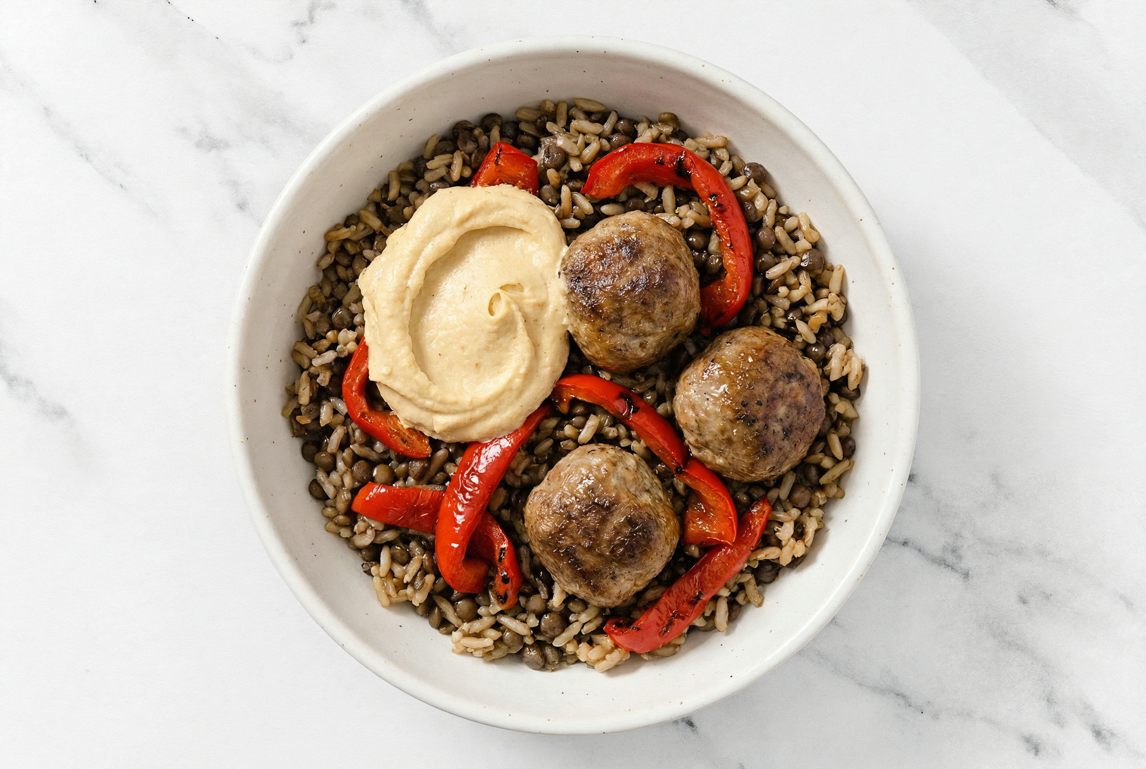 Onion Hummus + Beef Meatball Power Bowl