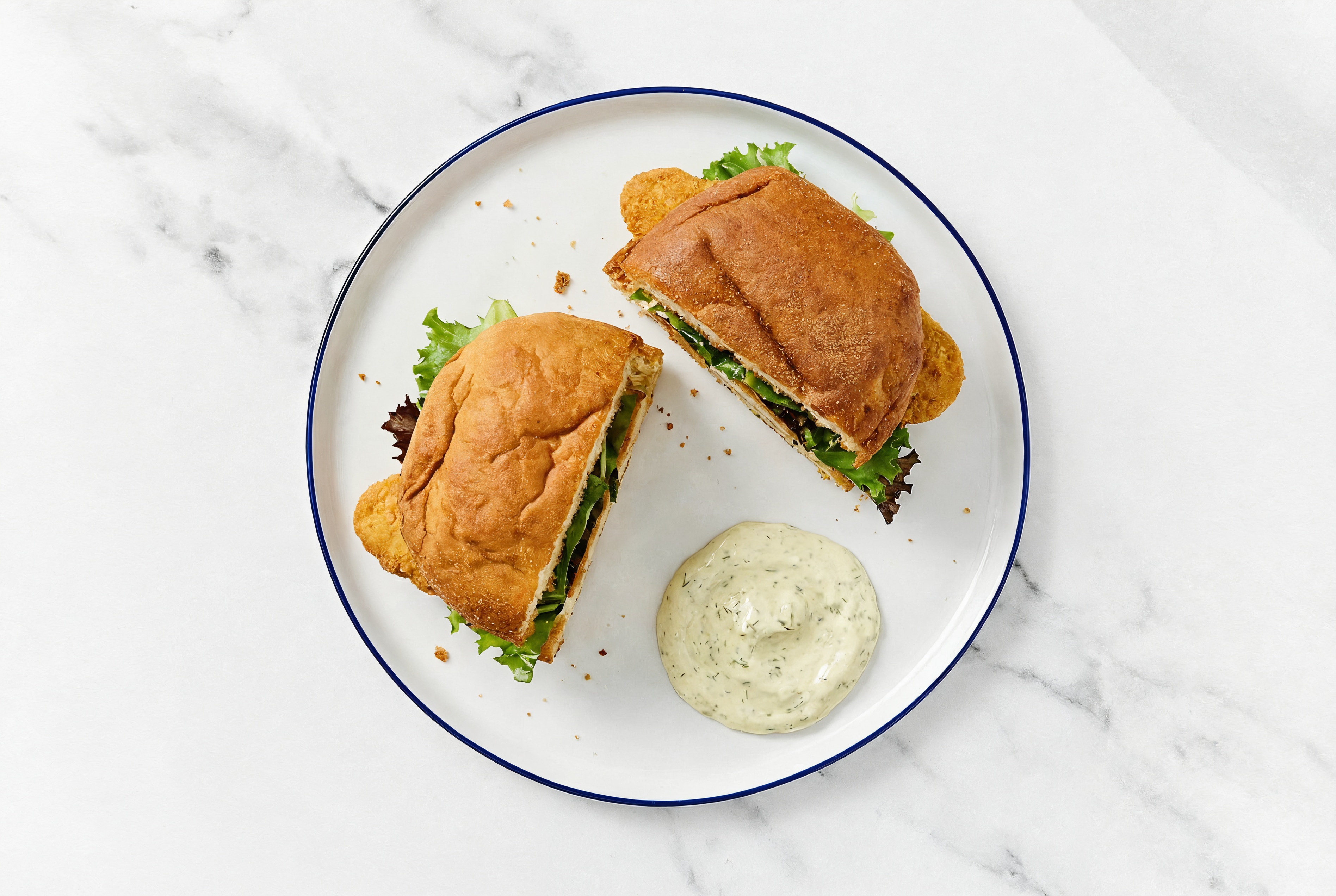 Dill Pickle "Chicken" Tenders Sandwich with Spring Mix on Gluten-Free Buns
