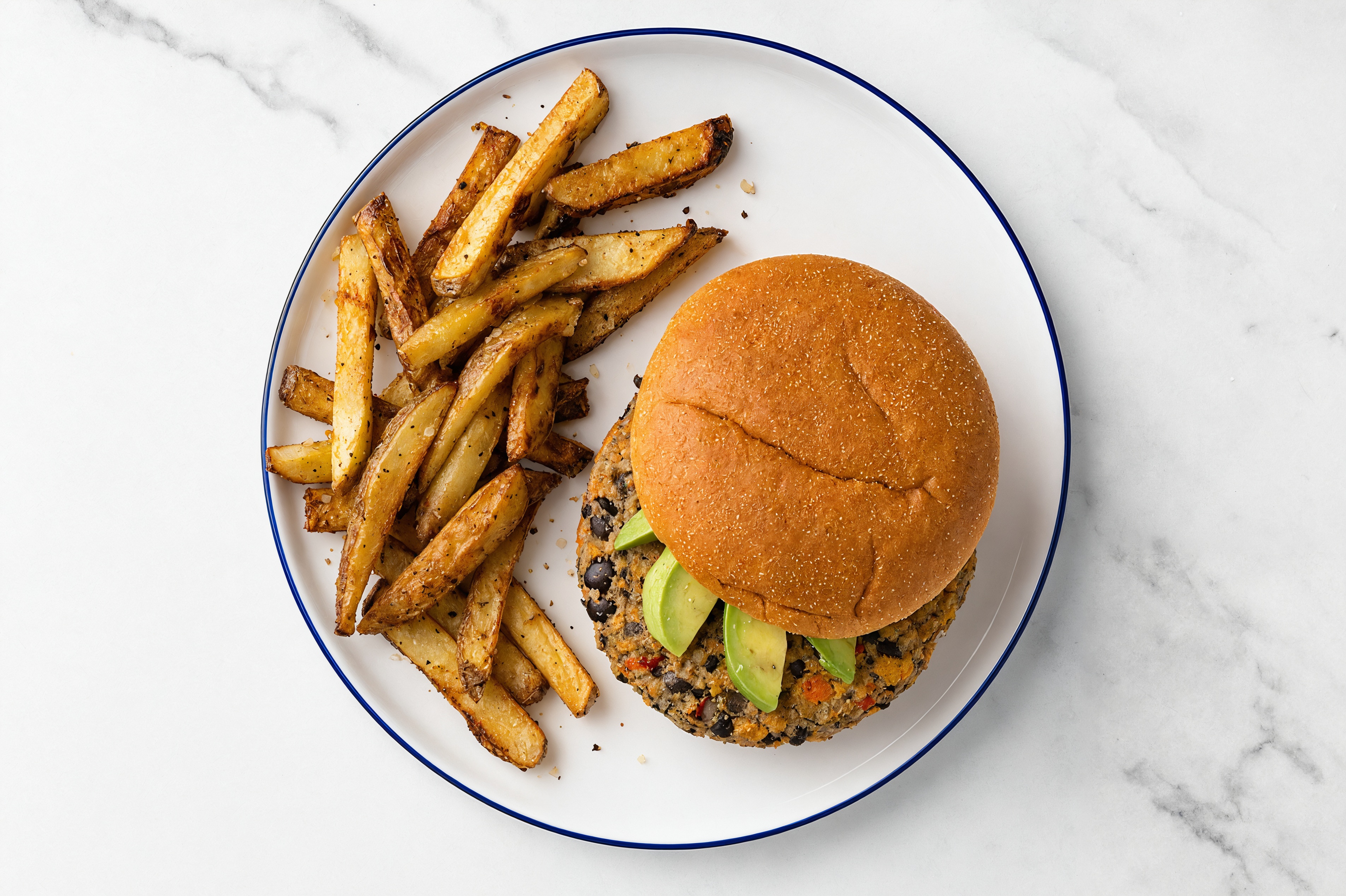 Black Bean VeggieBurger on GF Buns with Oven Fries