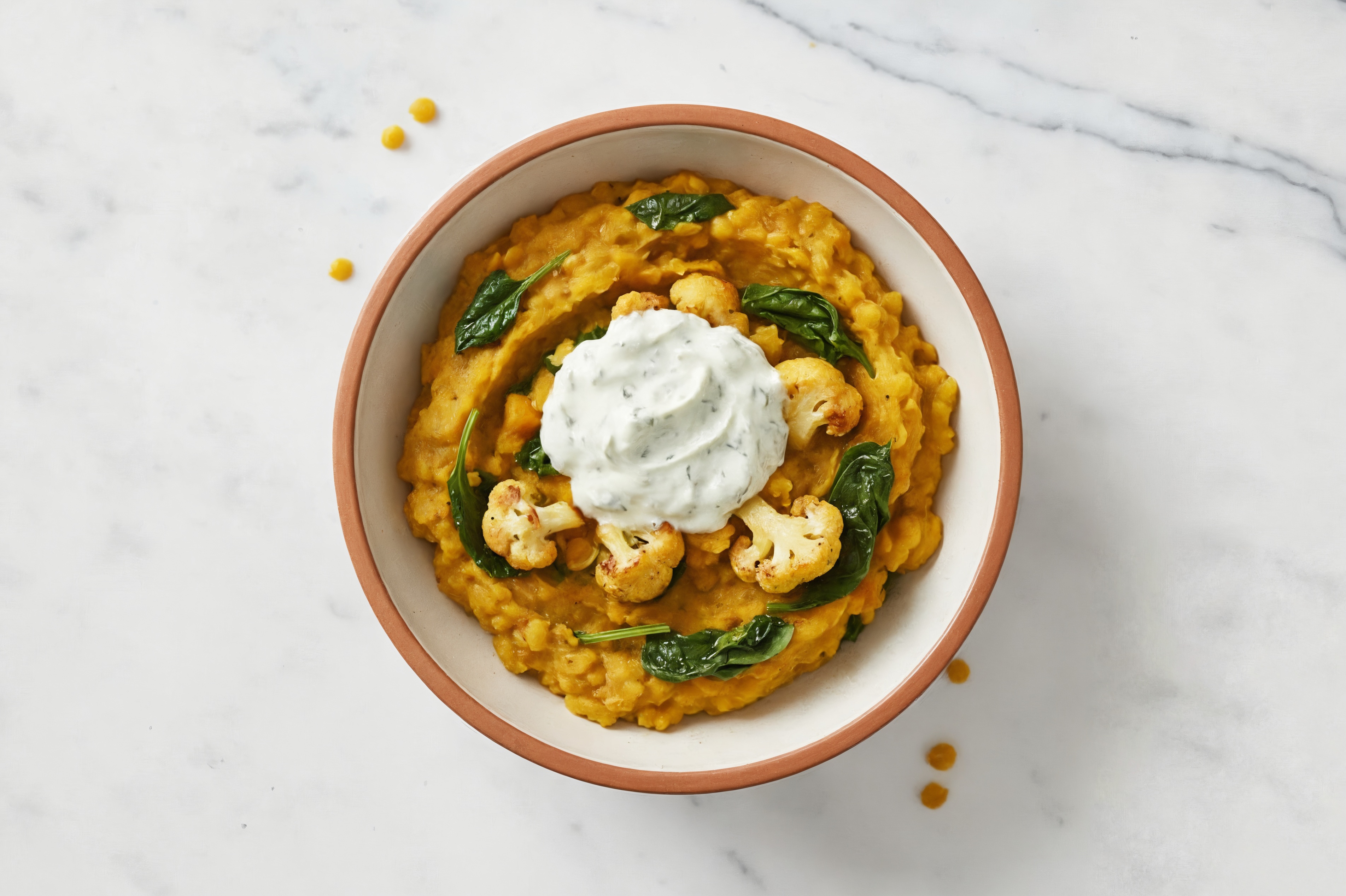Vegan Cauliflower + Red Lentils with Tzatziki with Organic Baby Spinach