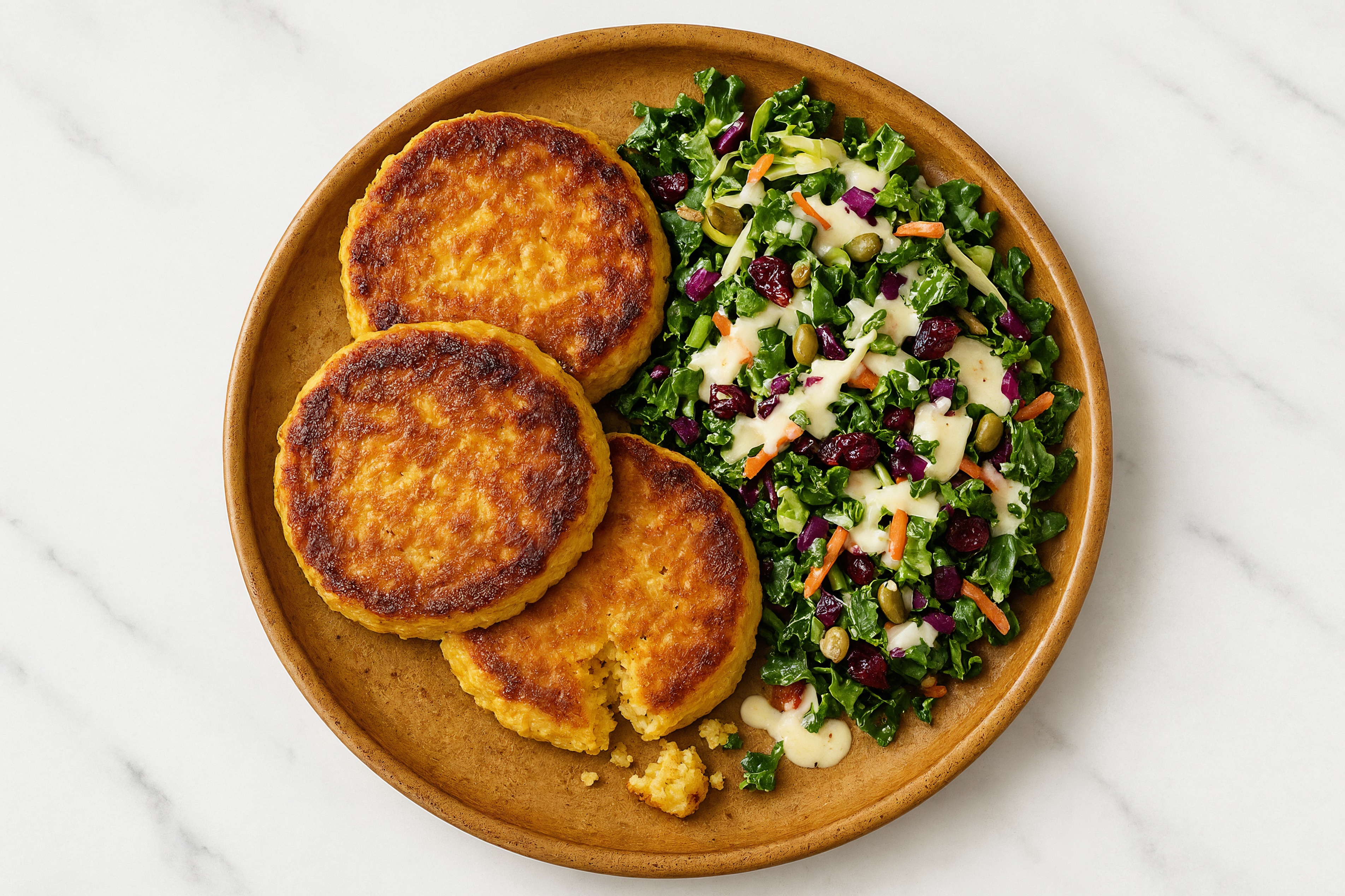 Sweet Kale Salad + Couscous Cakes