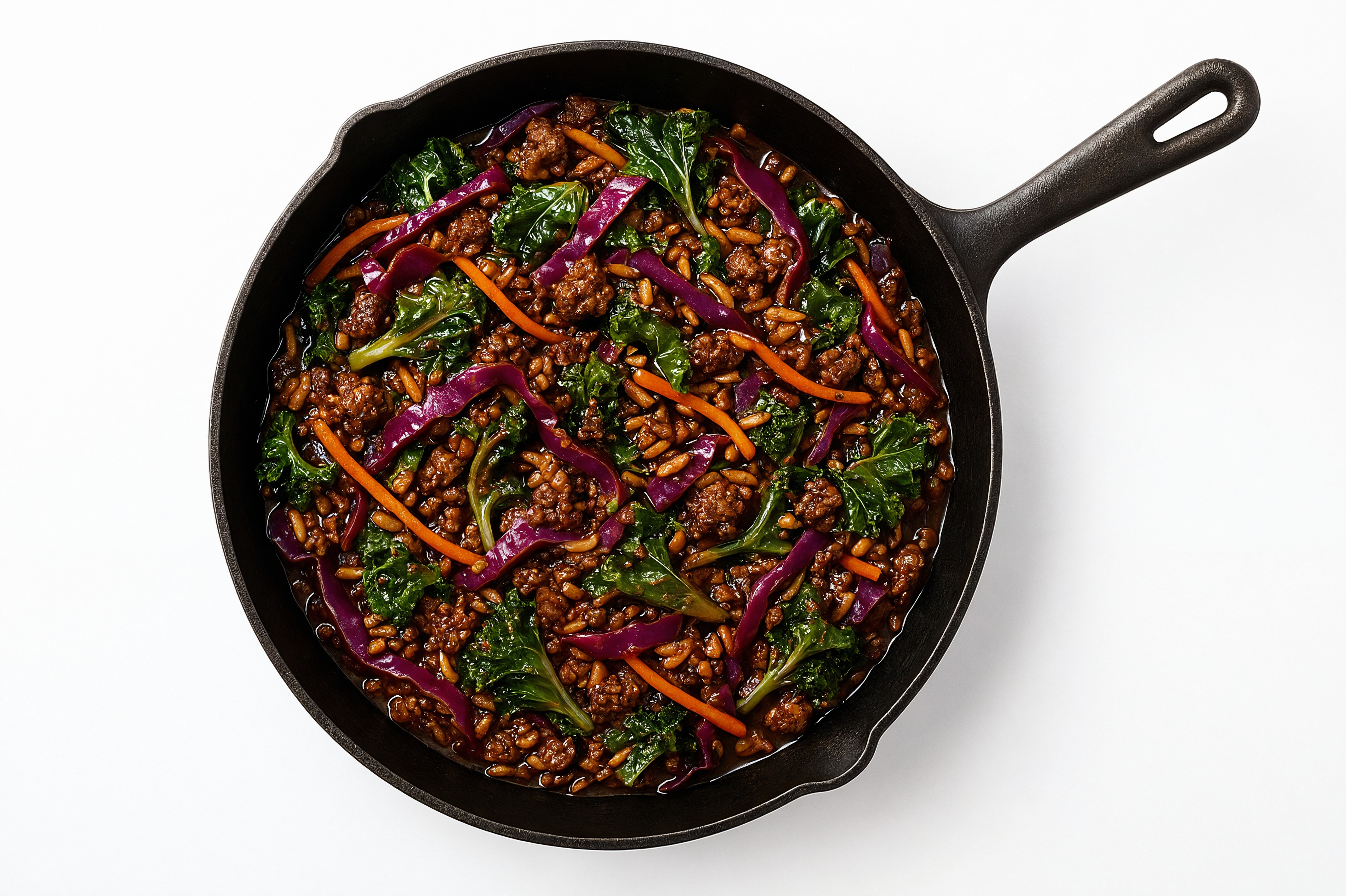 Herby Japanese Bbq Rainbow Veggie + Ground Beef Patties Stir-Fry