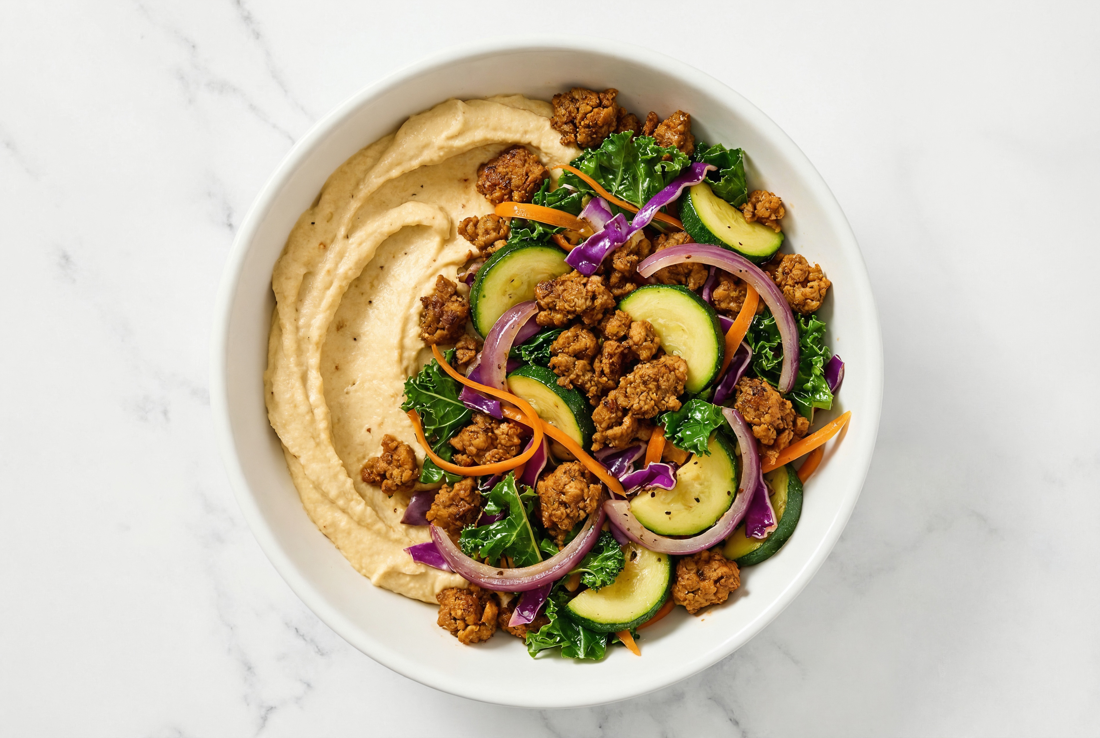 "Chorizo" + Zucchini Onion Hummus Bowl