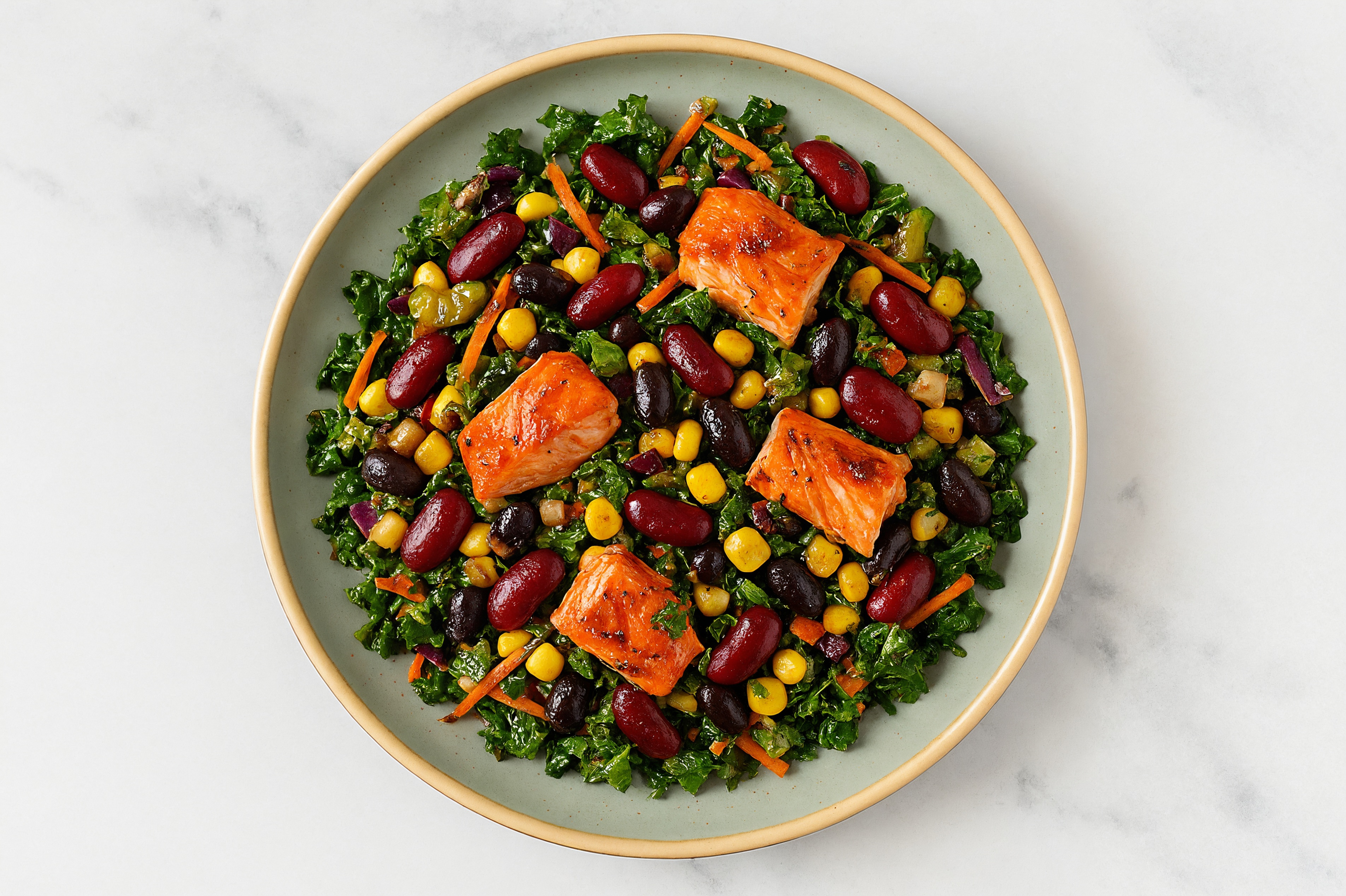Balsamic Kale Salad with Sockeye Salmon & Black Beans