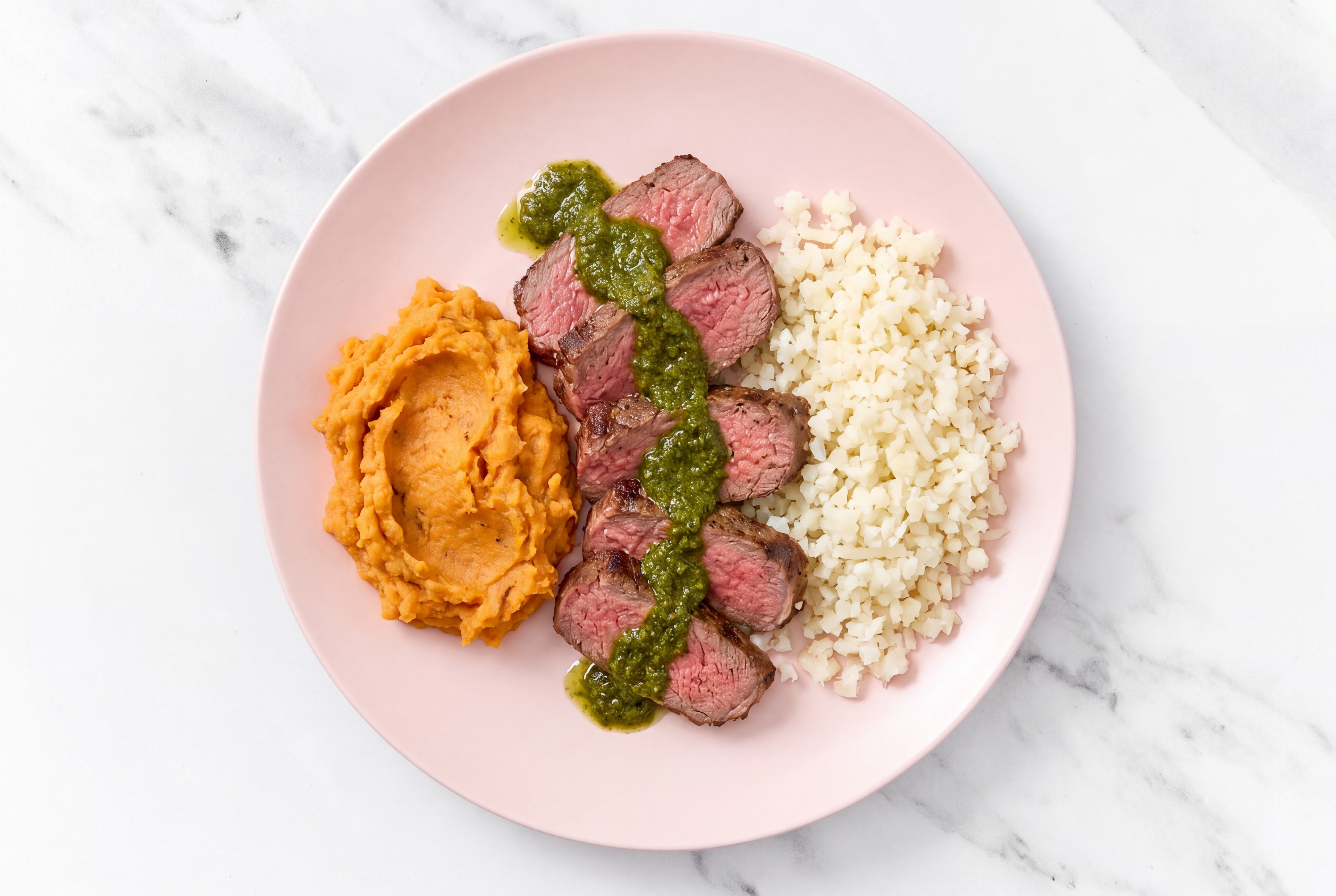 Zhoug Sirloin with Cauliflower Rice + Sweet Potato