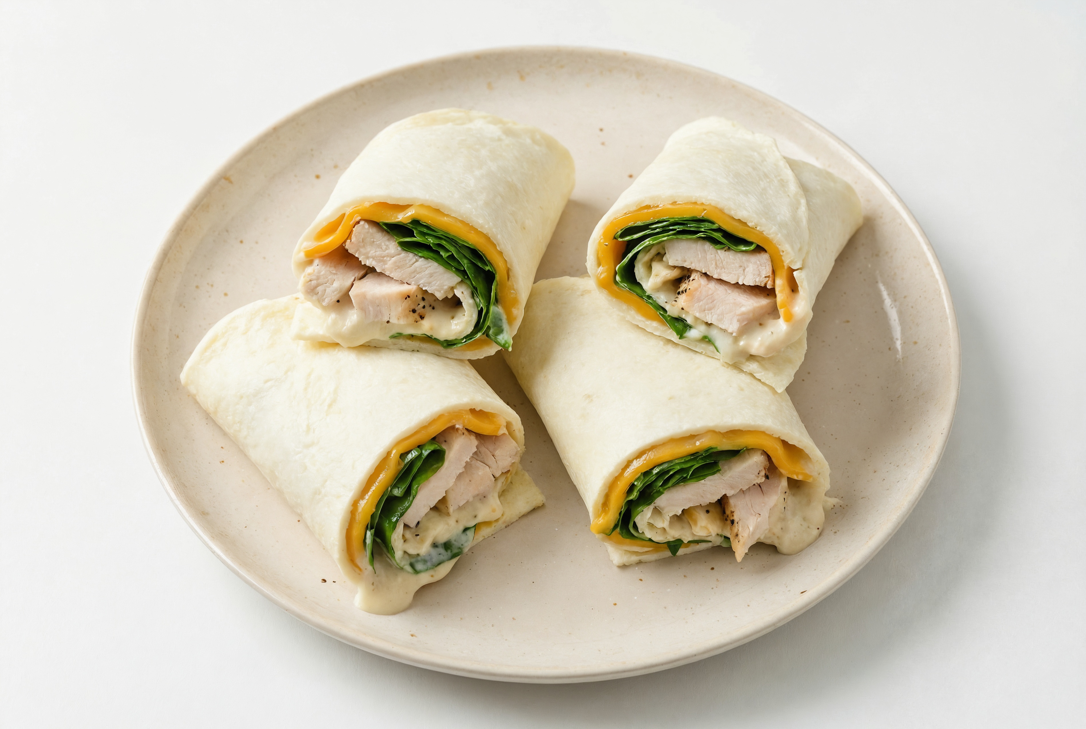 Garlic Roasted Chicken + Cheddar Wraps with Spinach