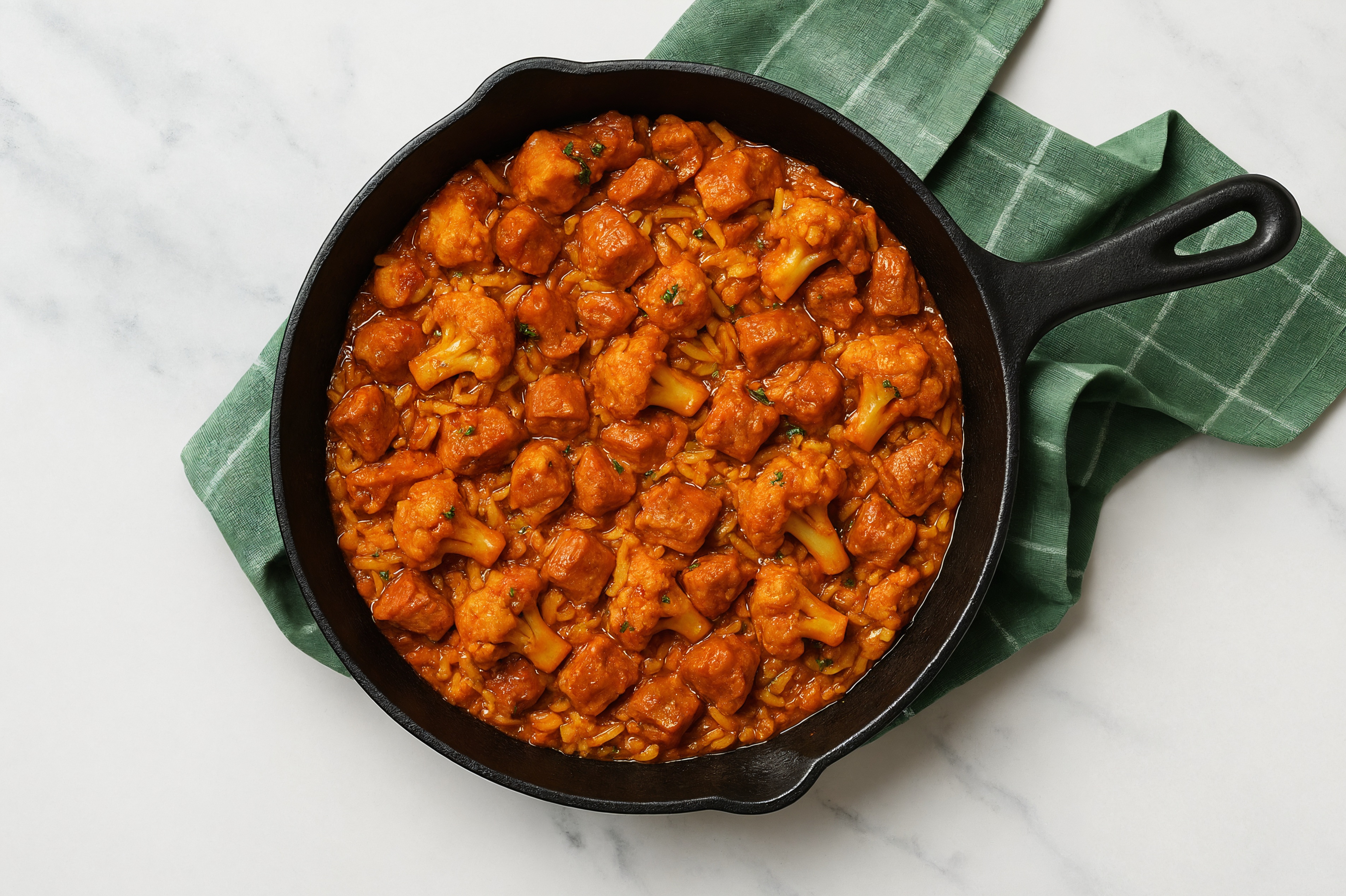 Tikka Masala Pork Tenderloin Stir-Fry with Cauliflower over Jasmine Rice