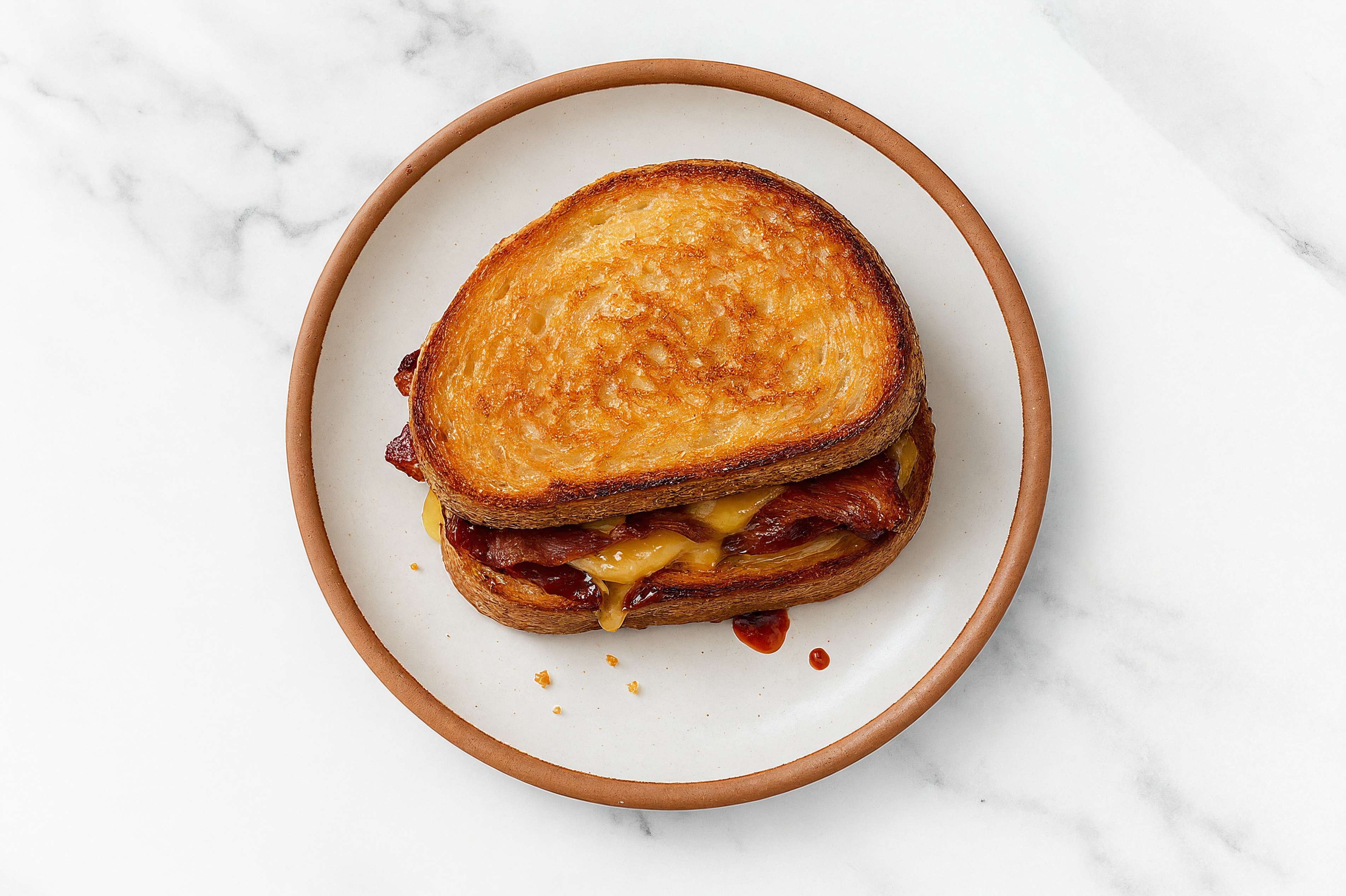 Maple Bacon, Gouda + Strawberry Jam Sourdough Grilled Cheese