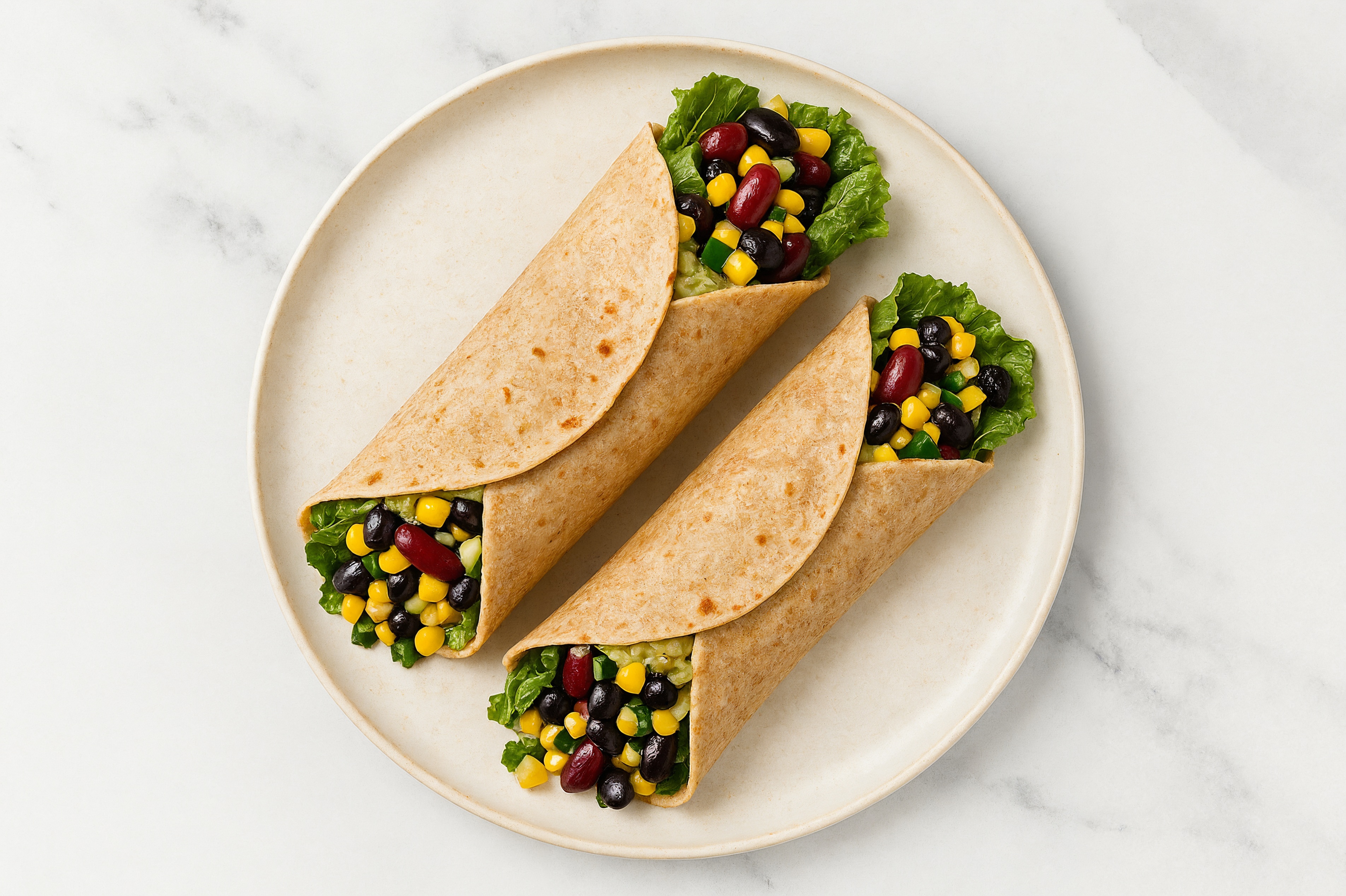 Crunchy Spinach Artichoke Cucumber Corn Black Bean Salad Wraps