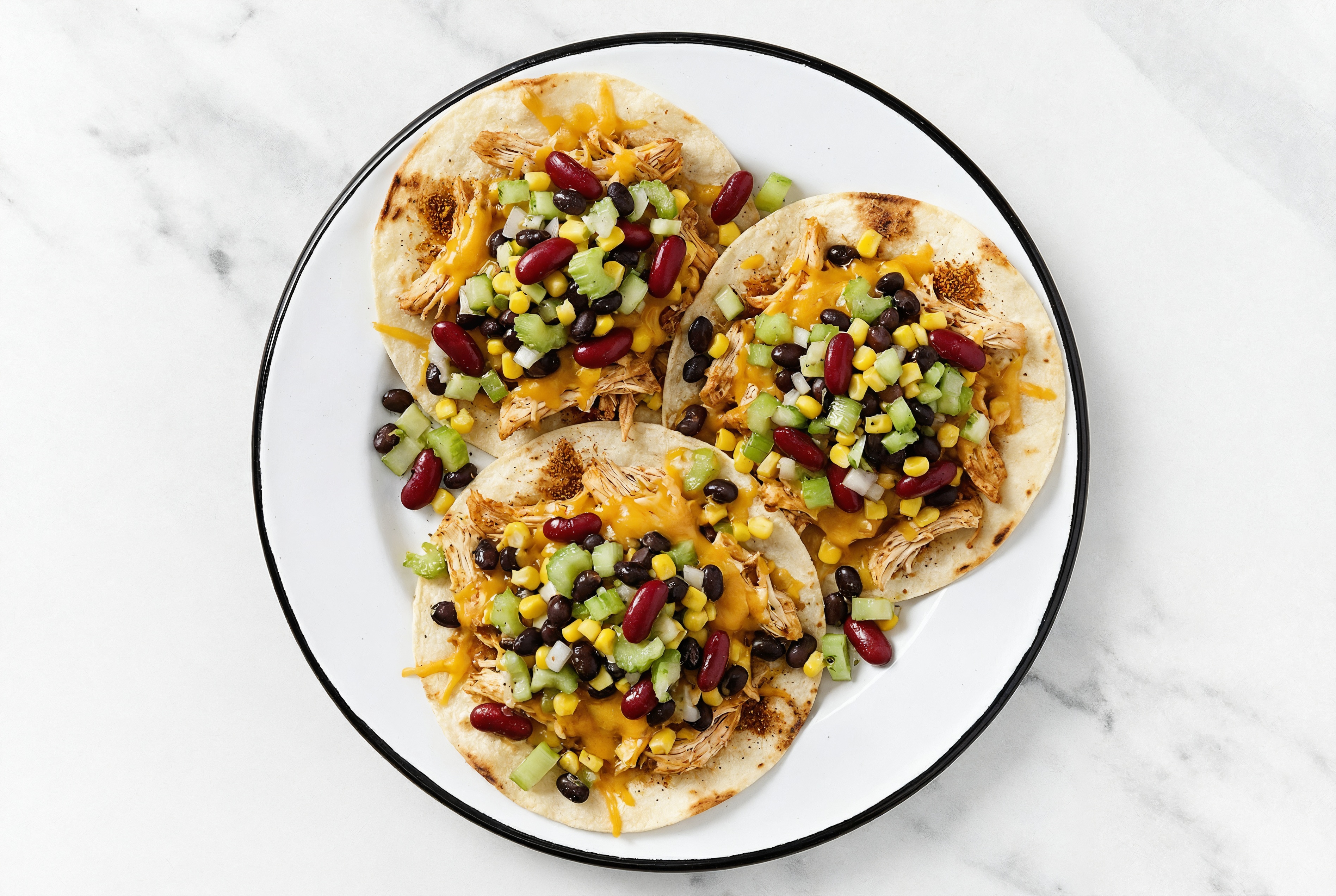 Cheesy Chicken Tostada + Corn Salsa with Sharp Cheddar Bar